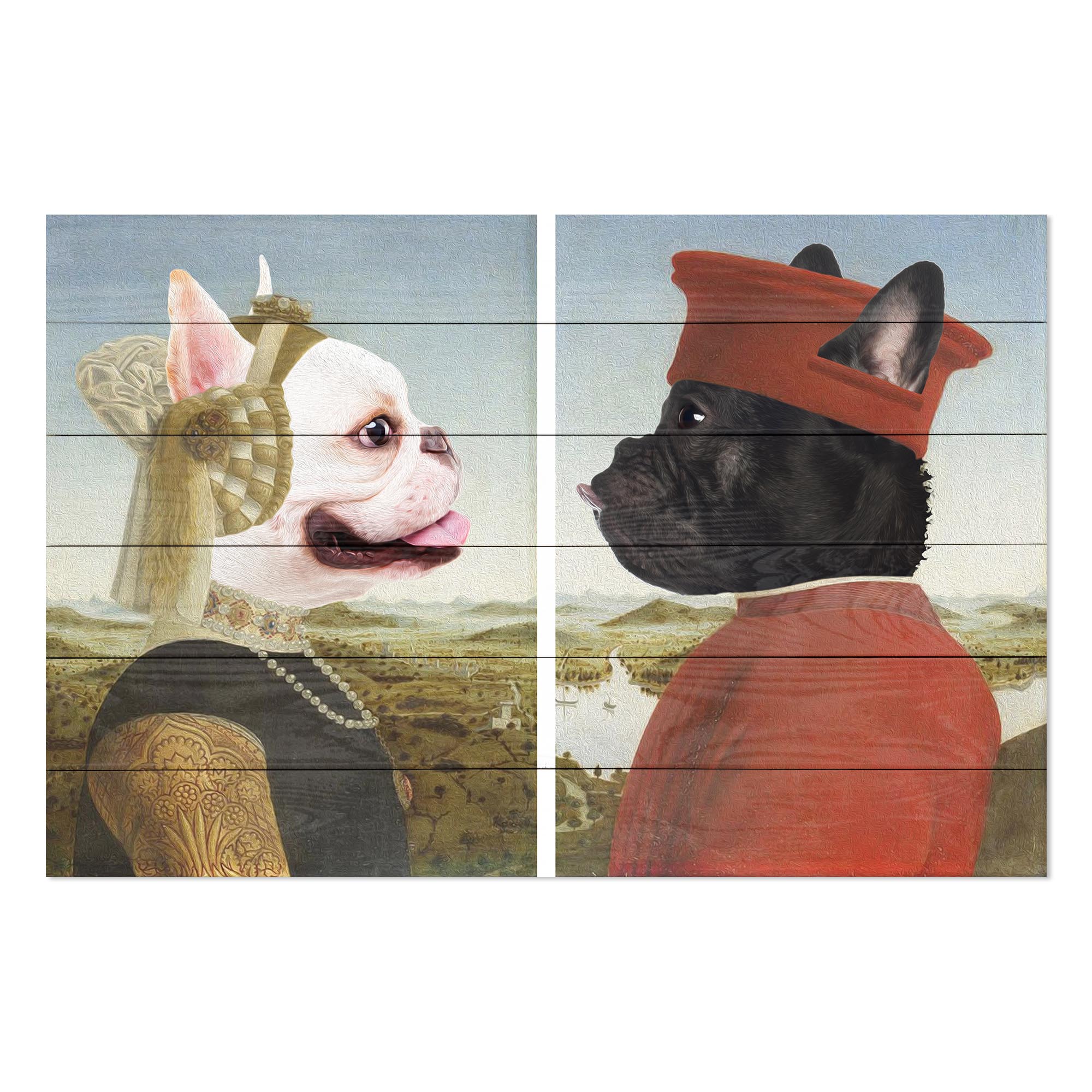 Obraz Wood Frenchie Frederico mit Ehefrau-30x40 cm