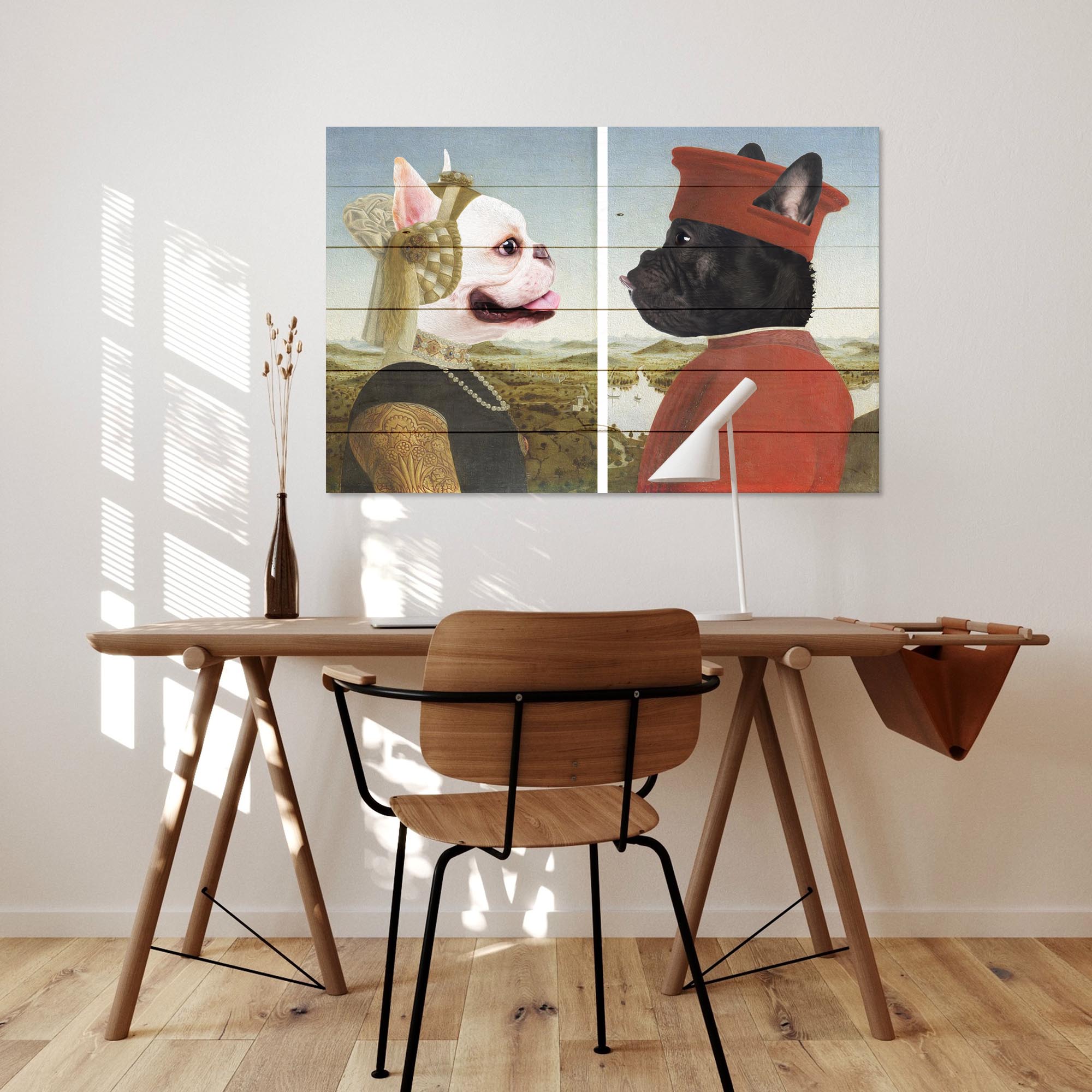 Obraz Wood Frenchie Frederico mit Ehefrau-30x40 cm