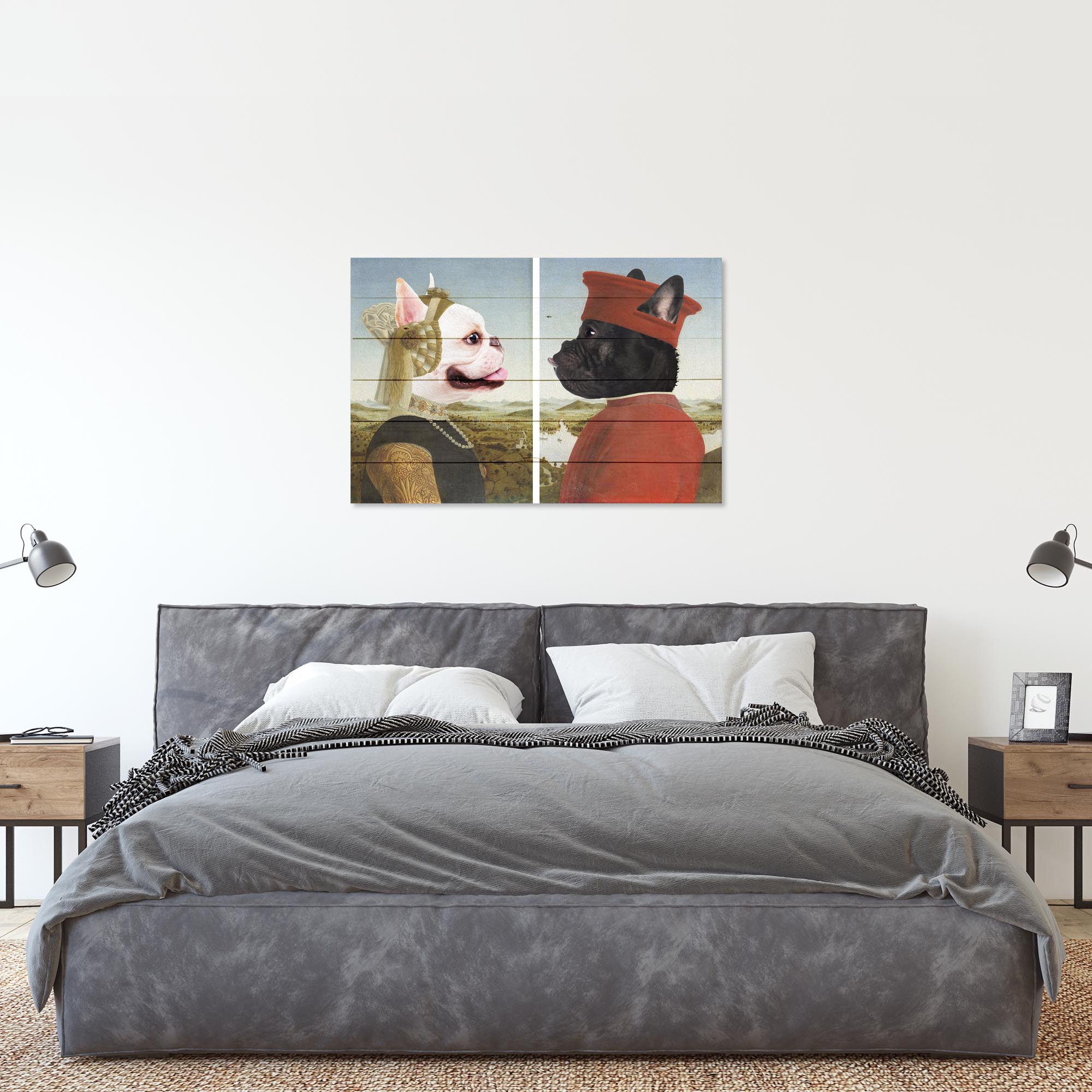 Obraz Wood Frenchie Frederico mit Ehefrau-30x40 cm
