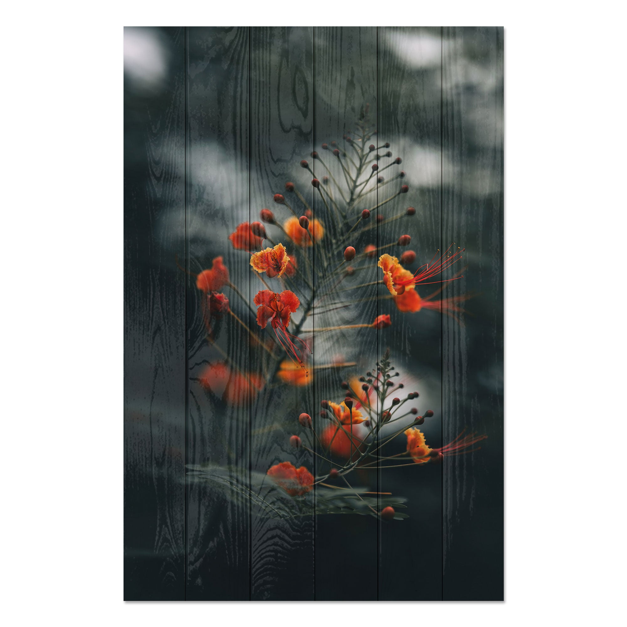Wood Little Orange Flowers Painting-40x60 cm