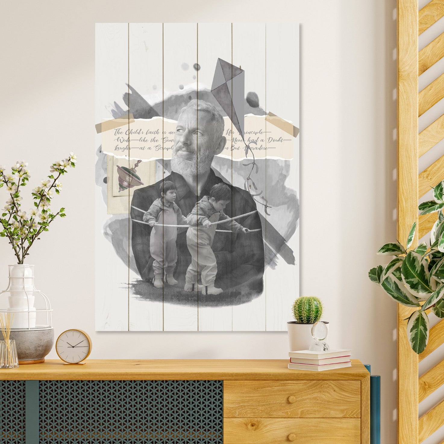 Obraz Wood Old Man and Little Kids-60x90 cm