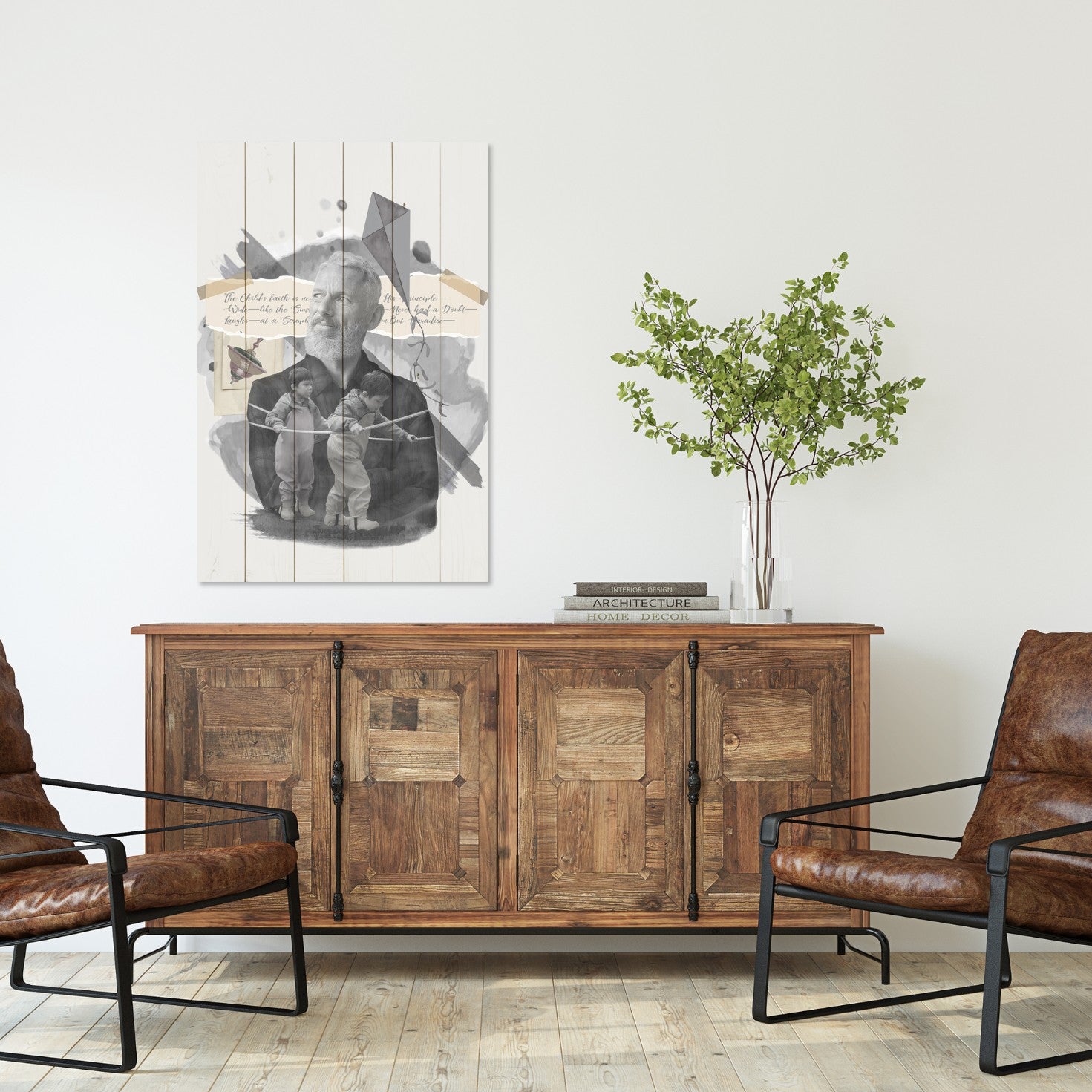 Obraz Wood Old Man and Little Kids-60x90 cm