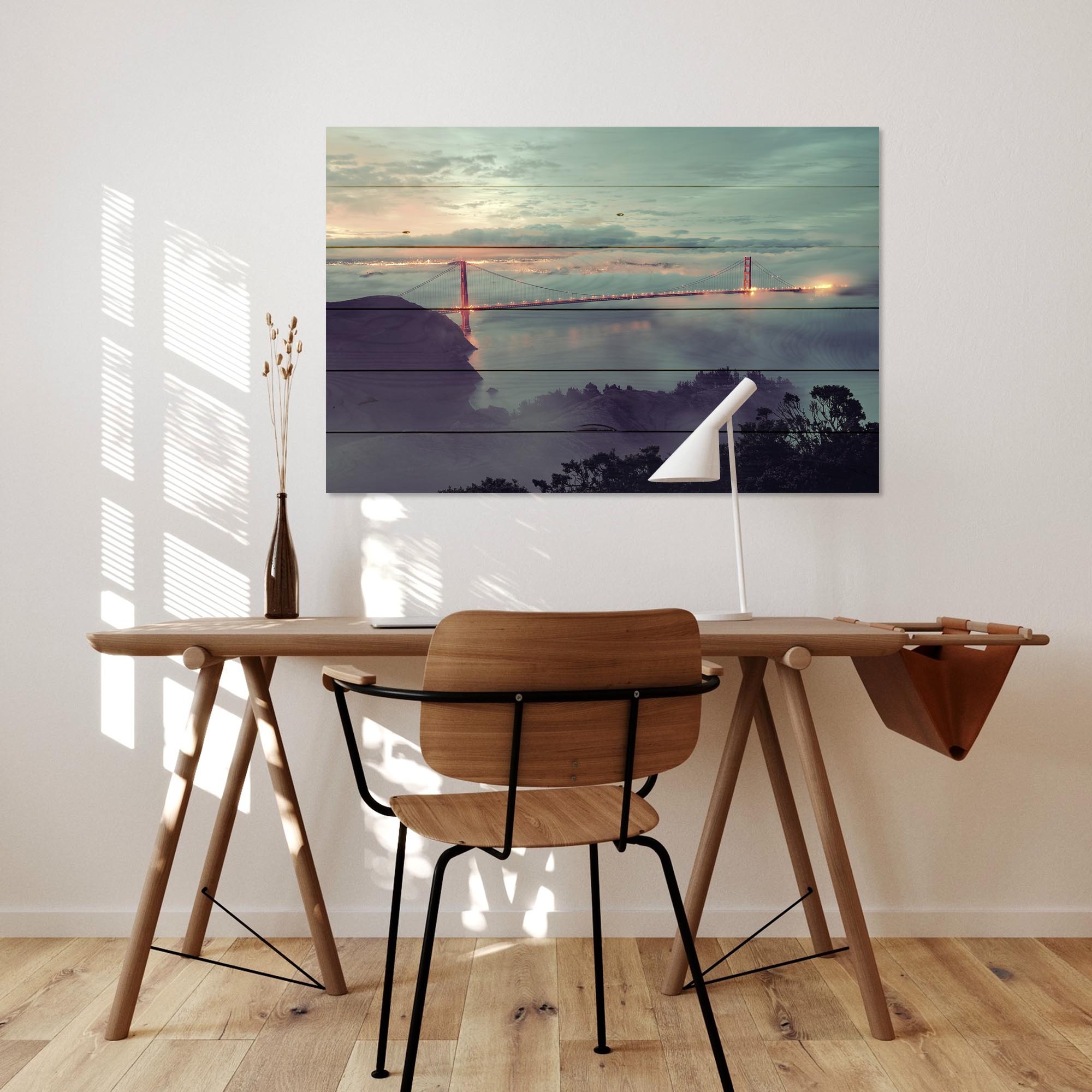 Obraz Dřevo Golden Gate Bridge v mlze-50x70 cm