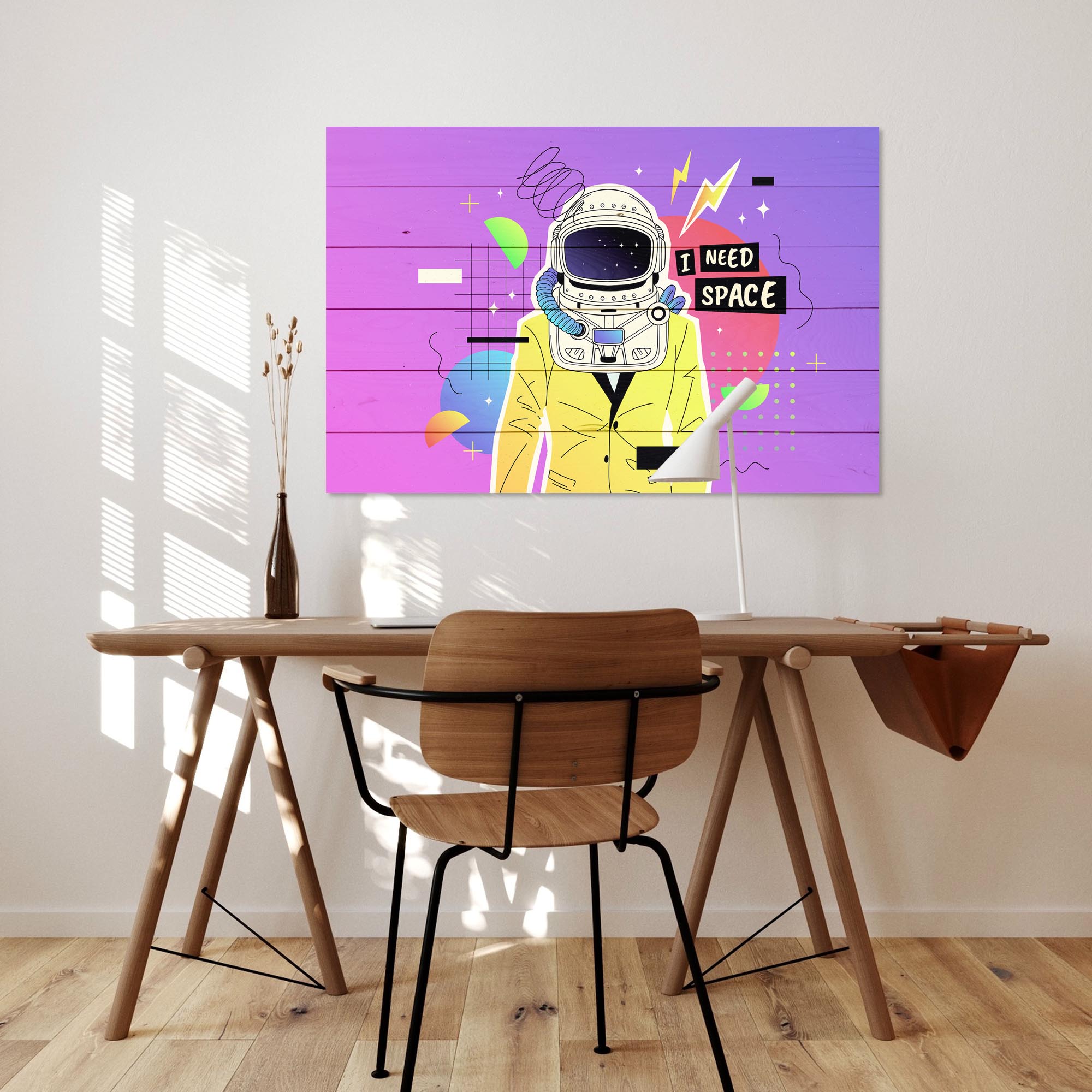 Bild Holz Bunter Kosmonaut-50x70 cm