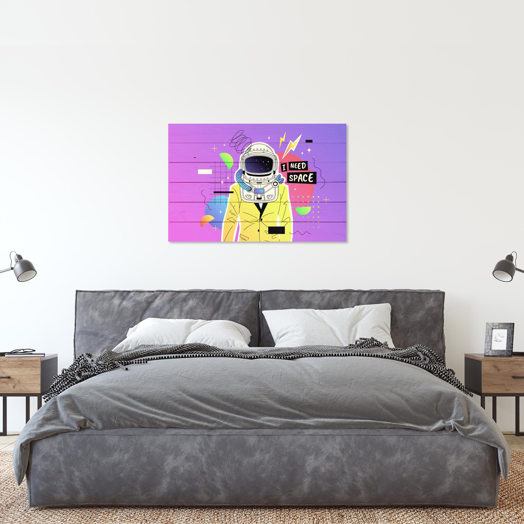 Bild Holz Bunter Kosmonaut-50x70 cm
