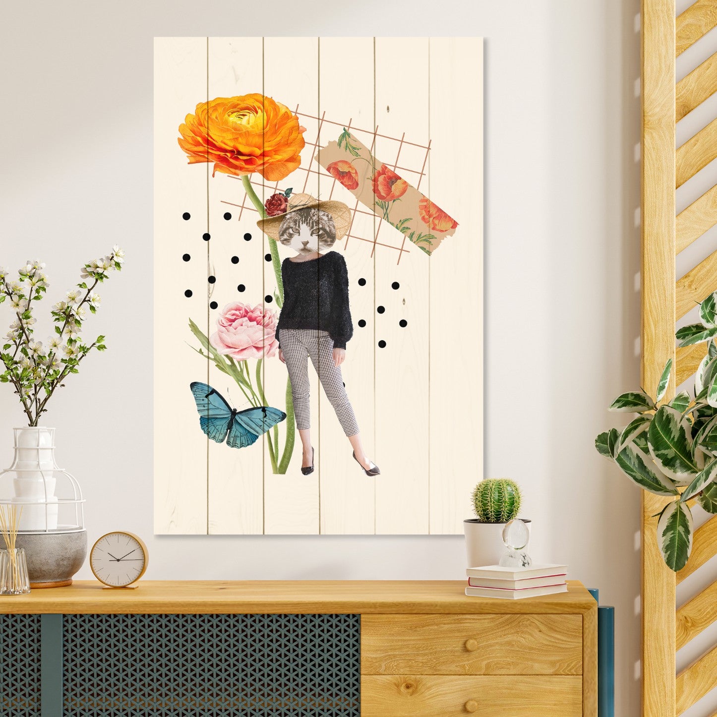 Obraz Dřevo Ženský Estetický Prvek Kočka-50x70 cm
