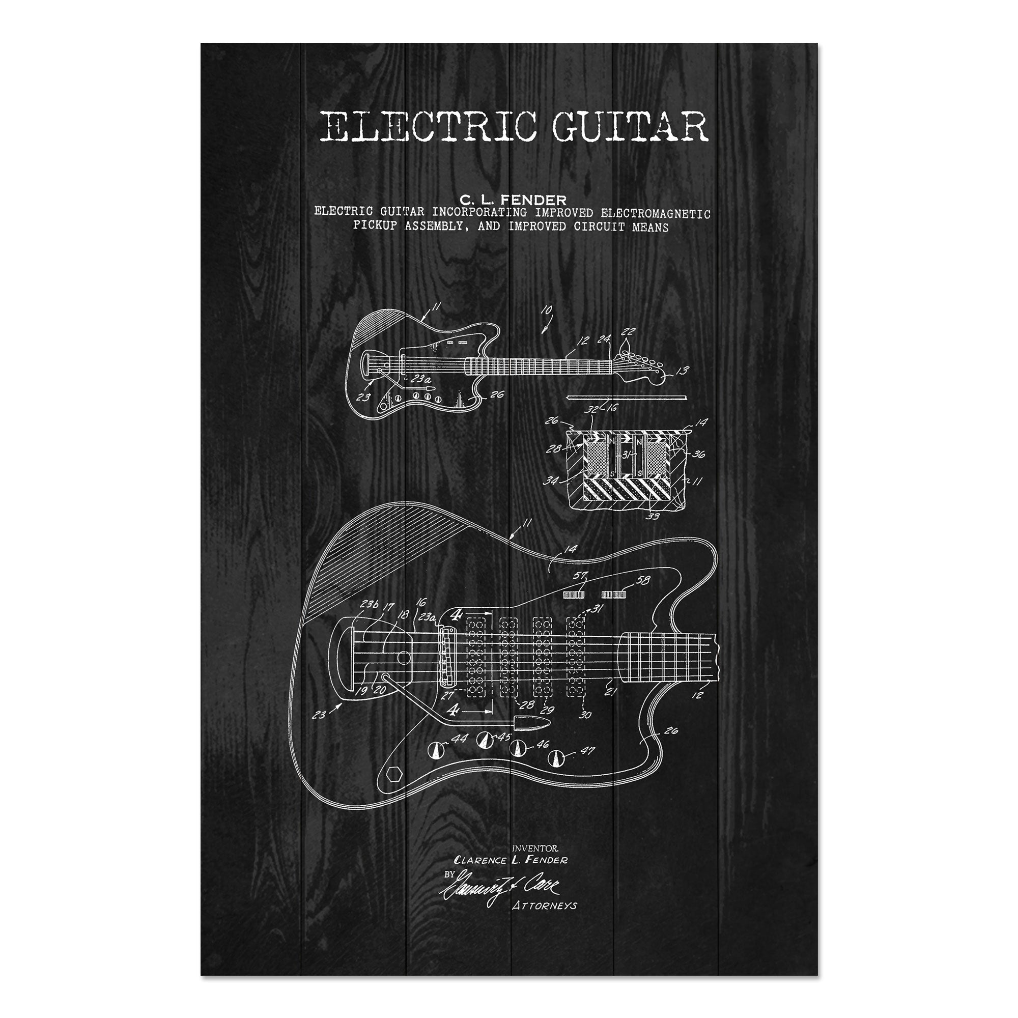 Obraz Wood Electric Guitar Black-40x60 cm