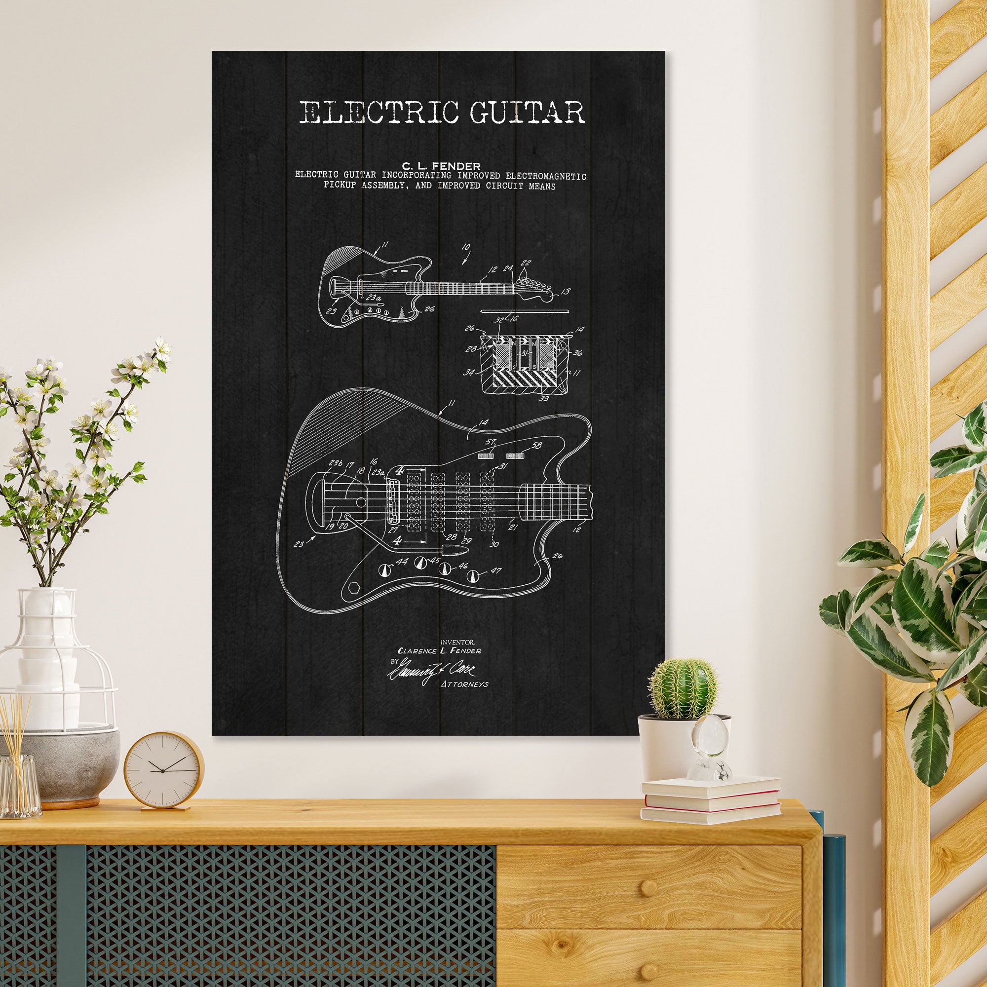 Obraz Wood Electric Guitar Black-40x60 cm