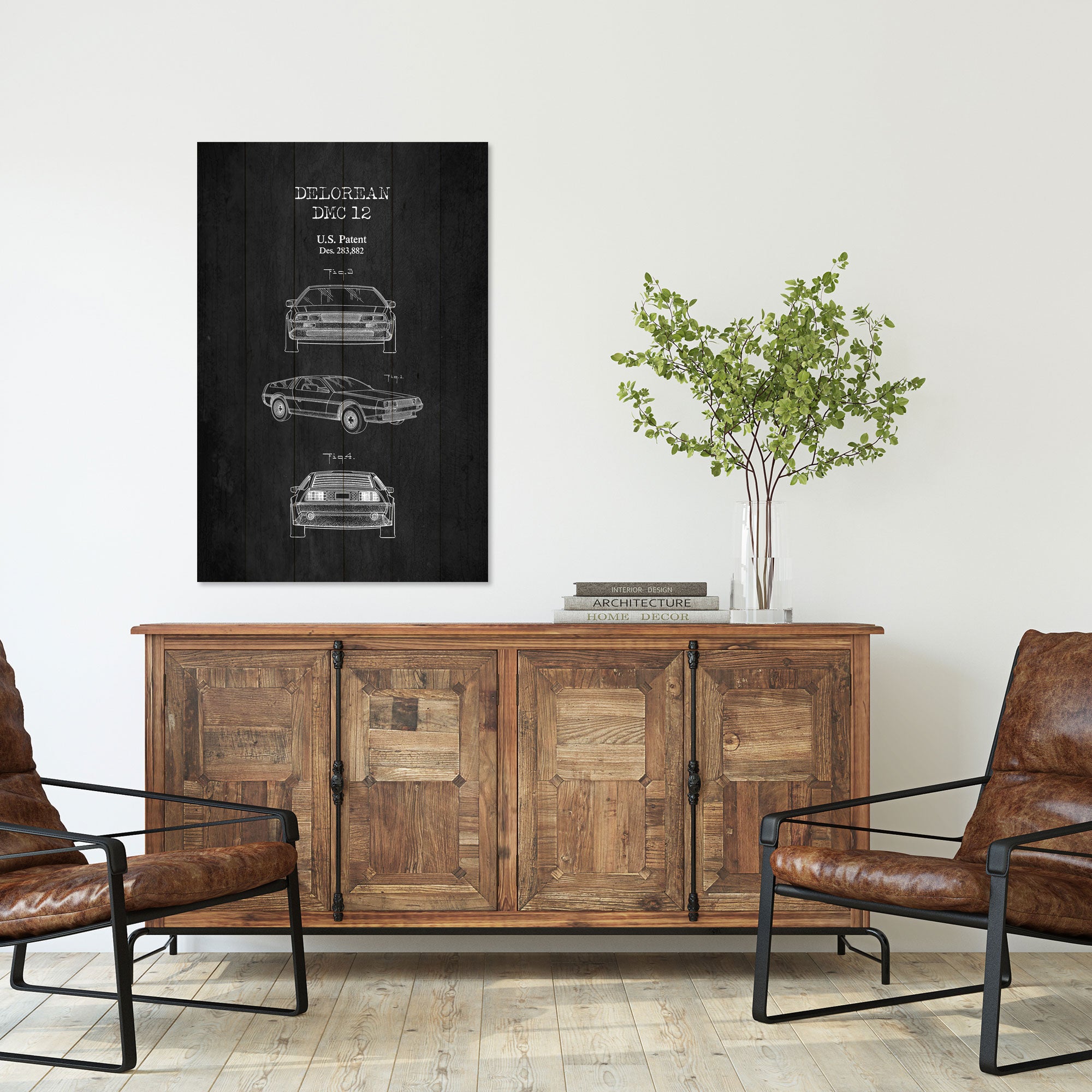 Obraz Wood DeLorean Black-60x90 cm