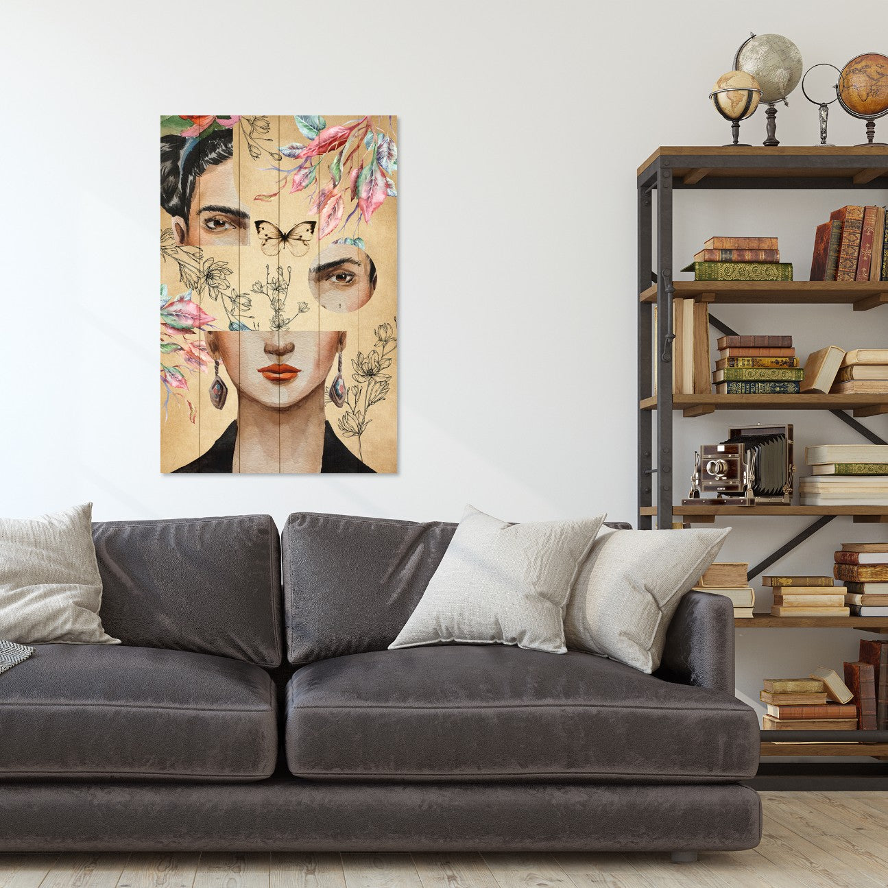 Obraz Wood Frida and Flower Collage-20x30 cm