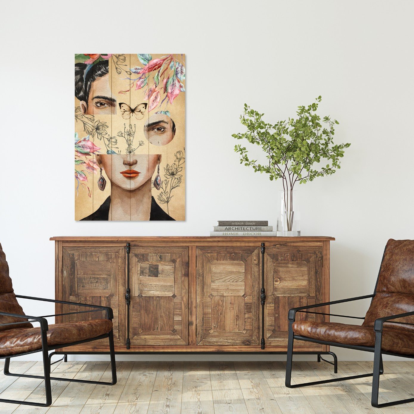 Obraz Wood Frida and Flower Collage-20x30 cm