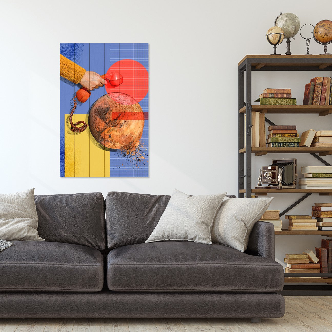 Obraz Wood Umelecký červený telefón-60x90 cm