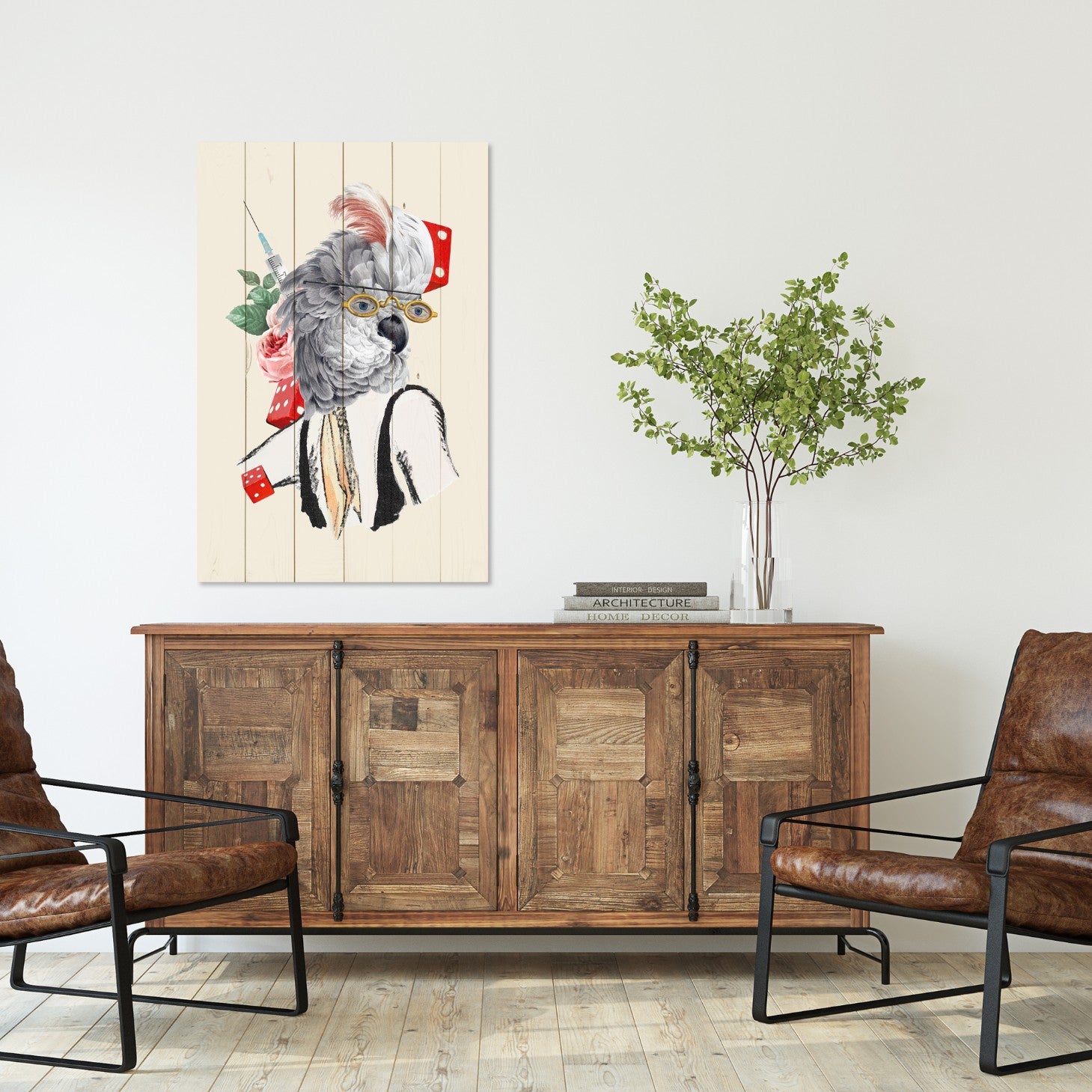 Obraz Wood Antique Parrot-50x70 cm