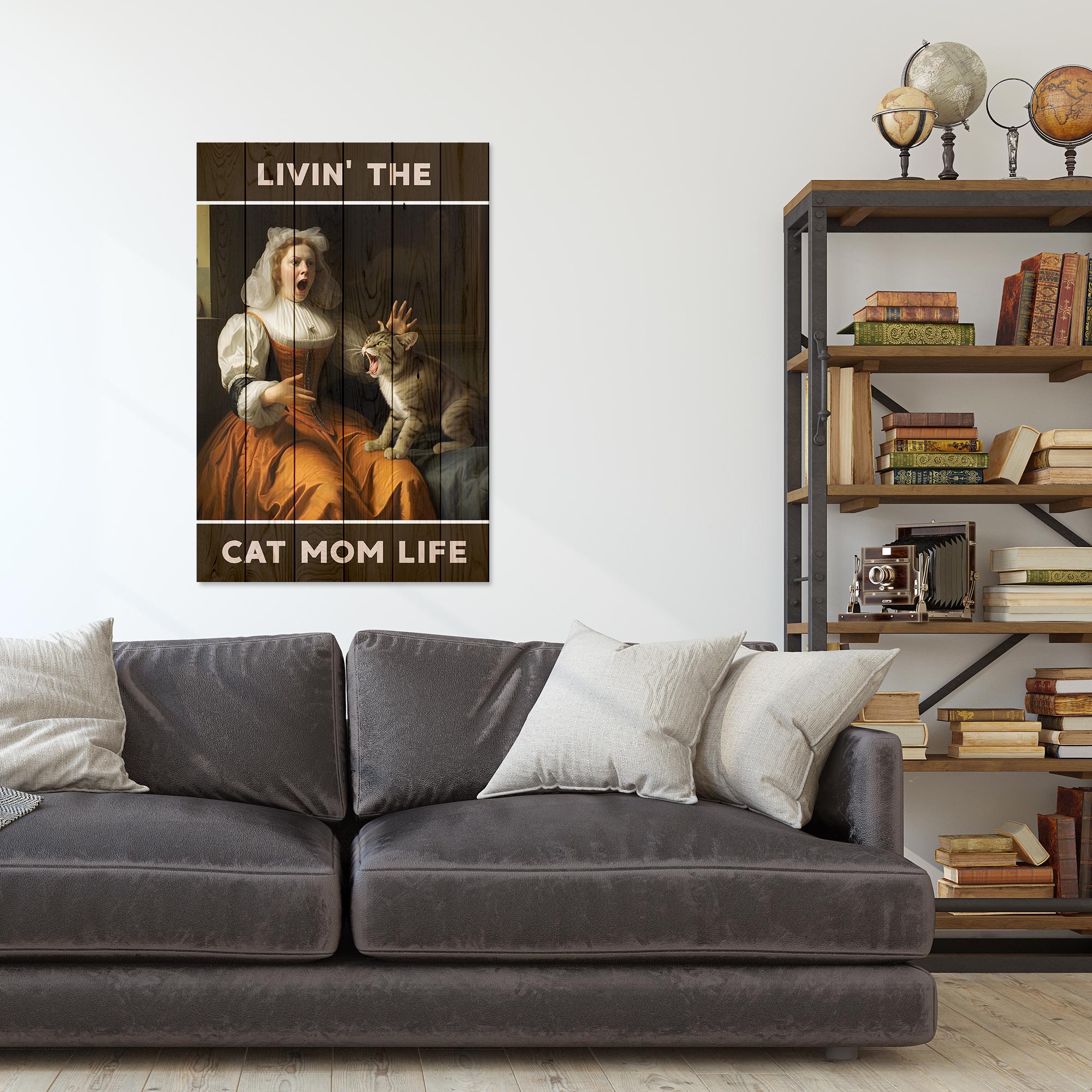 Obraz Wood Livin' the cat mom life-30x40 cm