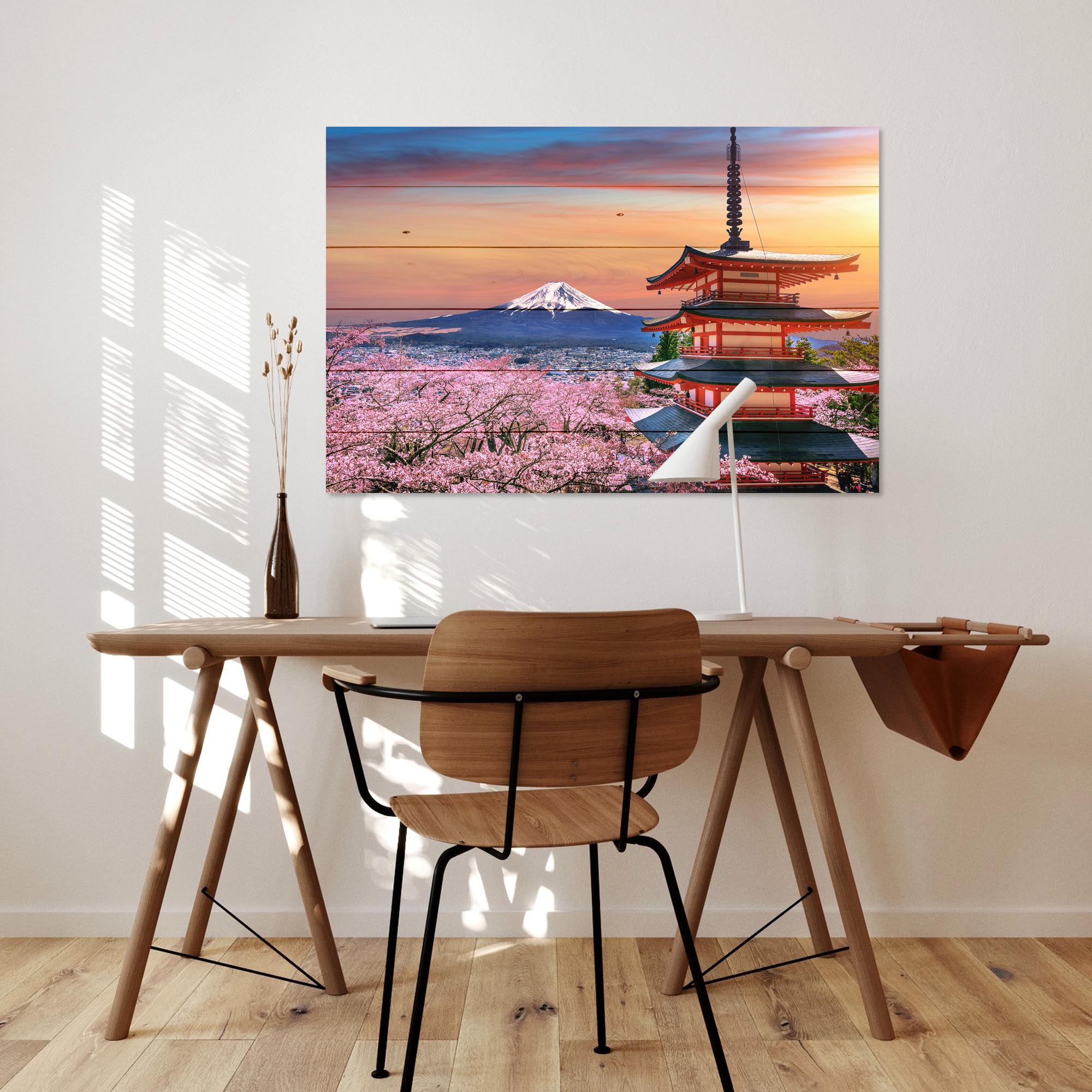 Obraz Wood Cherry Blossoms and Fuji Mountain-20x30 cm