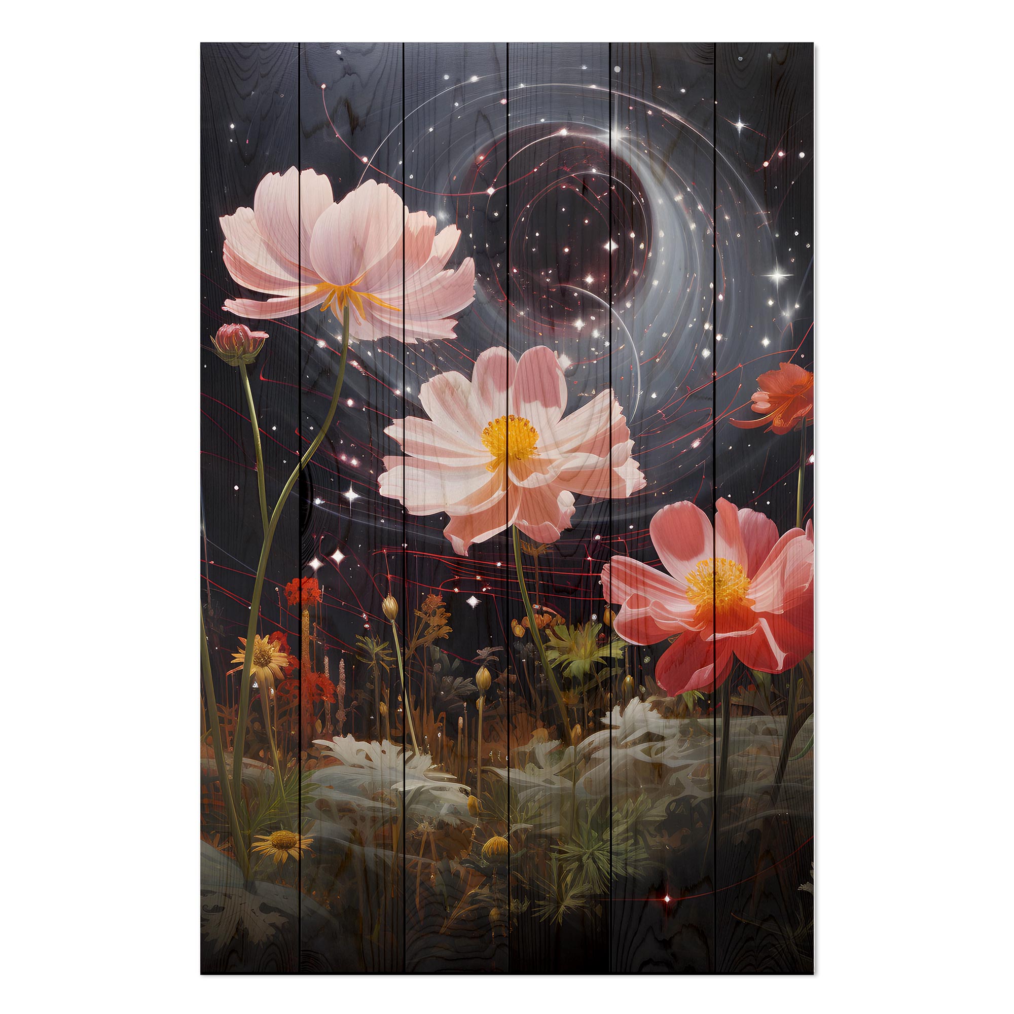 Obraz Wood Galactic Flowers-60x90 cm