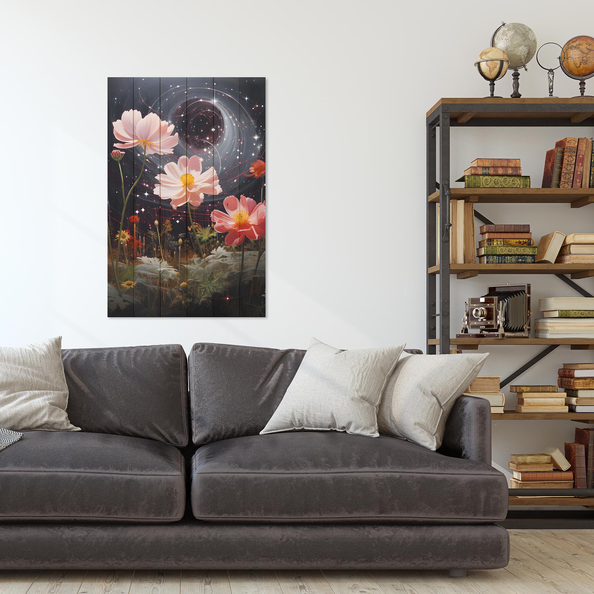Obraz Wood Galactic Flowers-60x90 cm