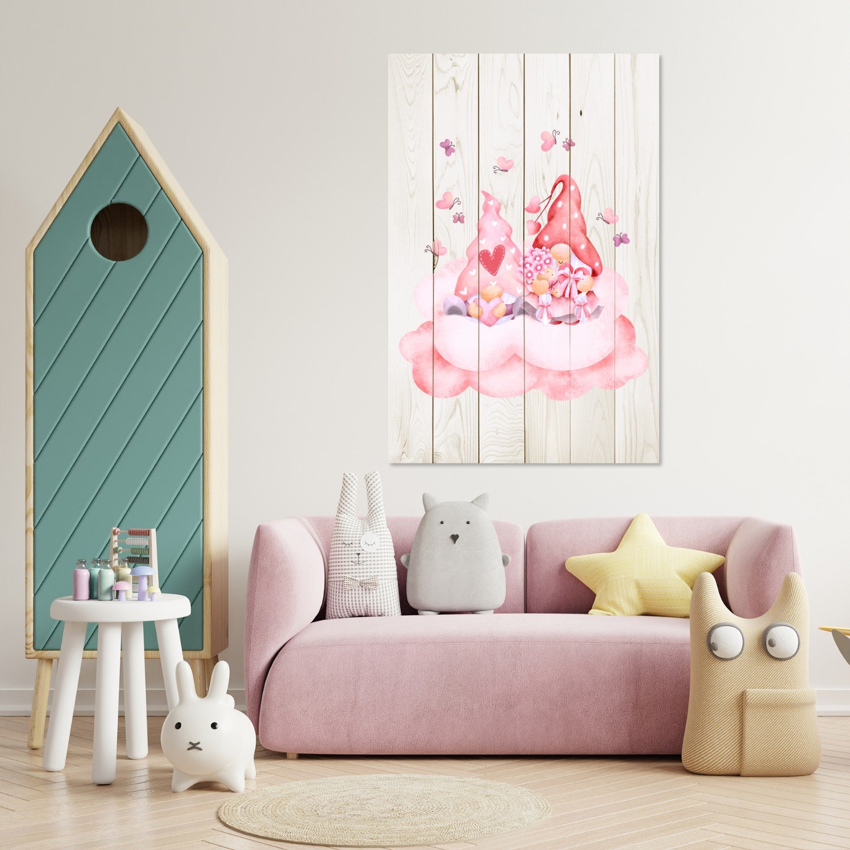 Wood Picture Pink Gnome Couple-30x30 cm