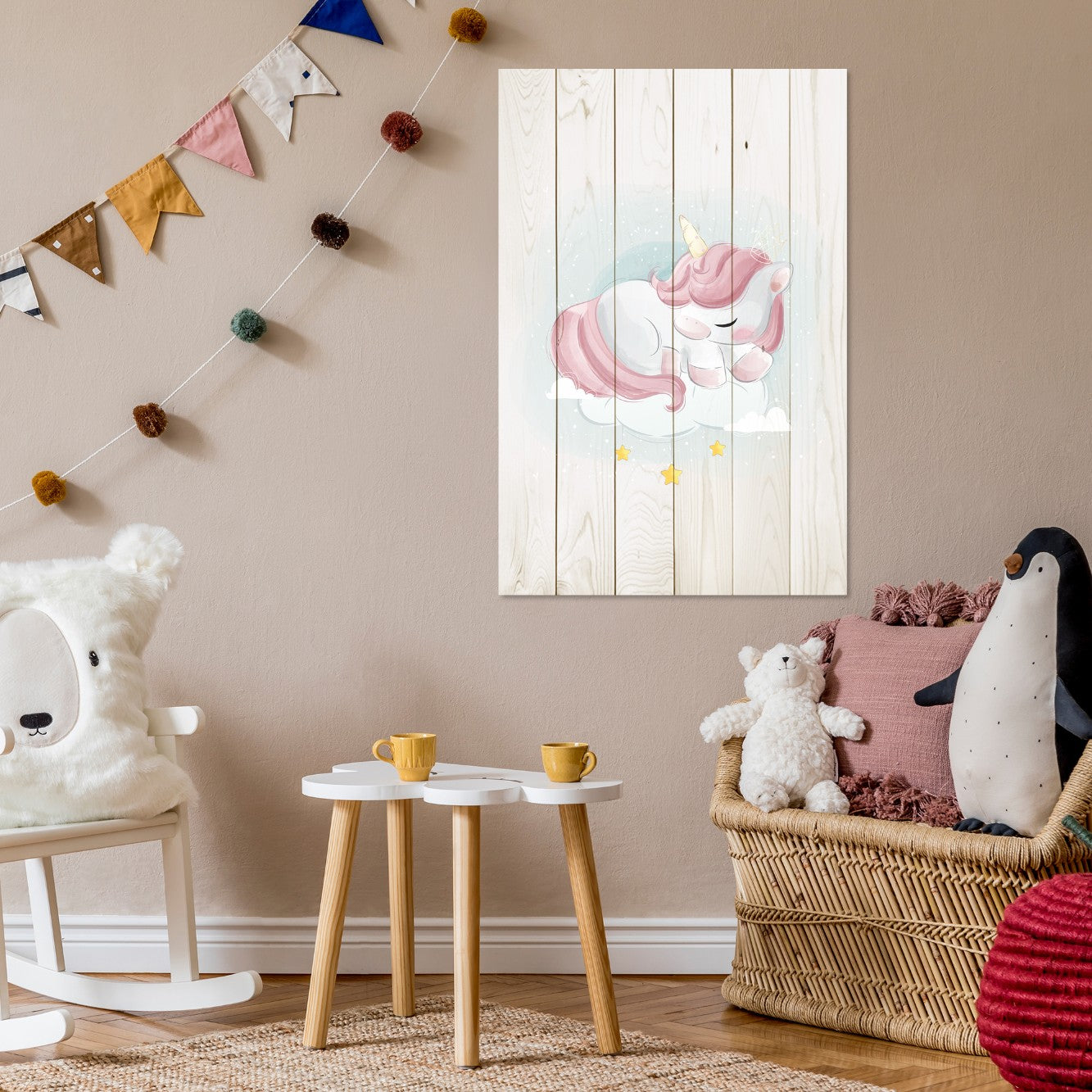 Obraz Wood Sweet Unicorn Sleeping Cloud-30x40 cm