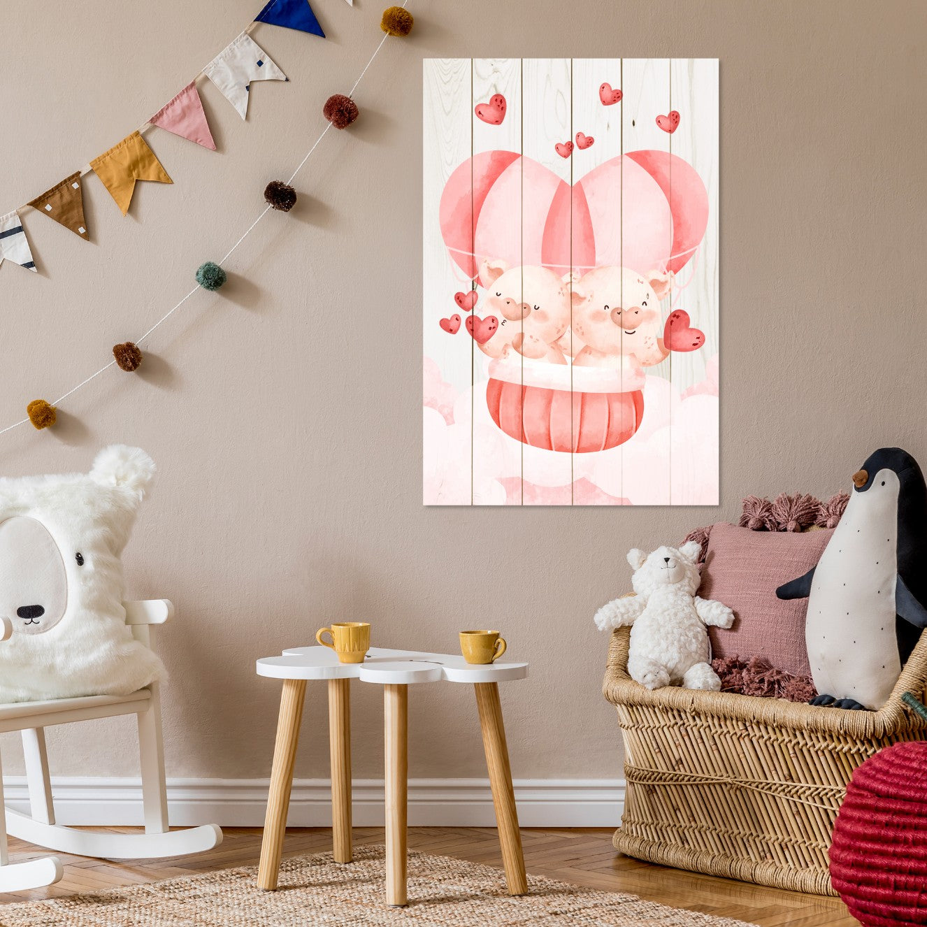 Bild Wood Pig Couple with Hearts