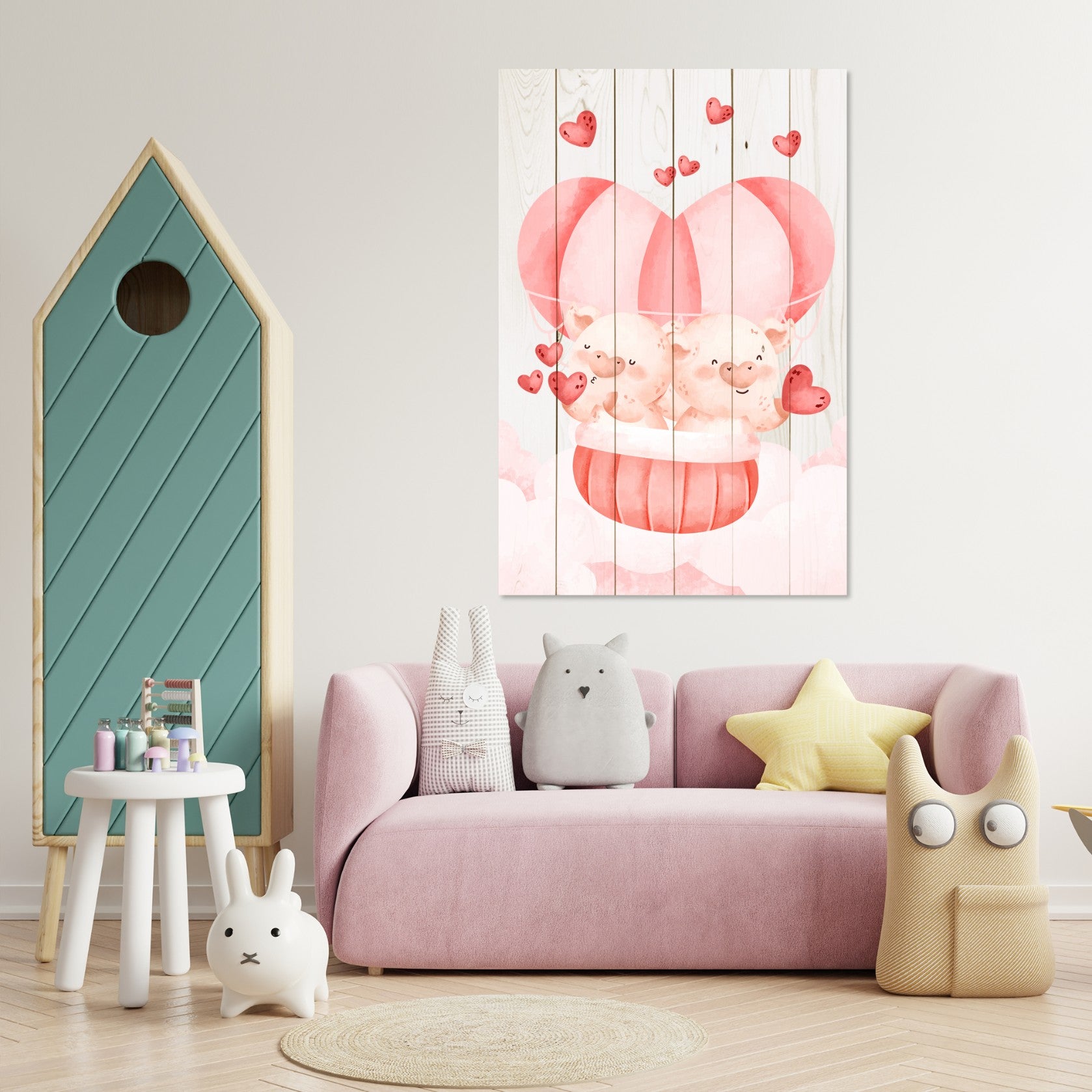 Bild Wood Pig Couple with Hearts