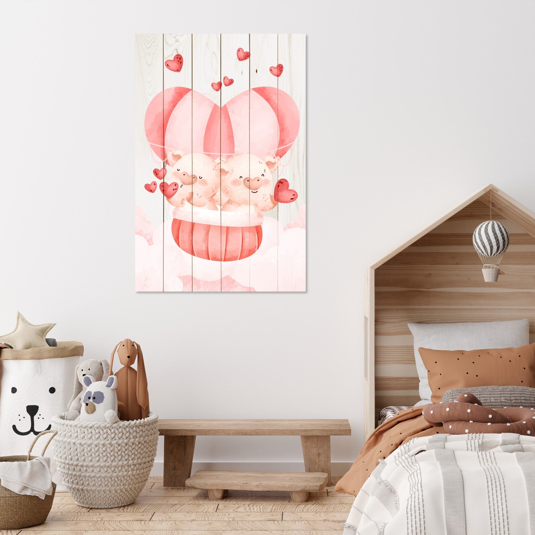 Bild Wood Pig Couple with Hearts