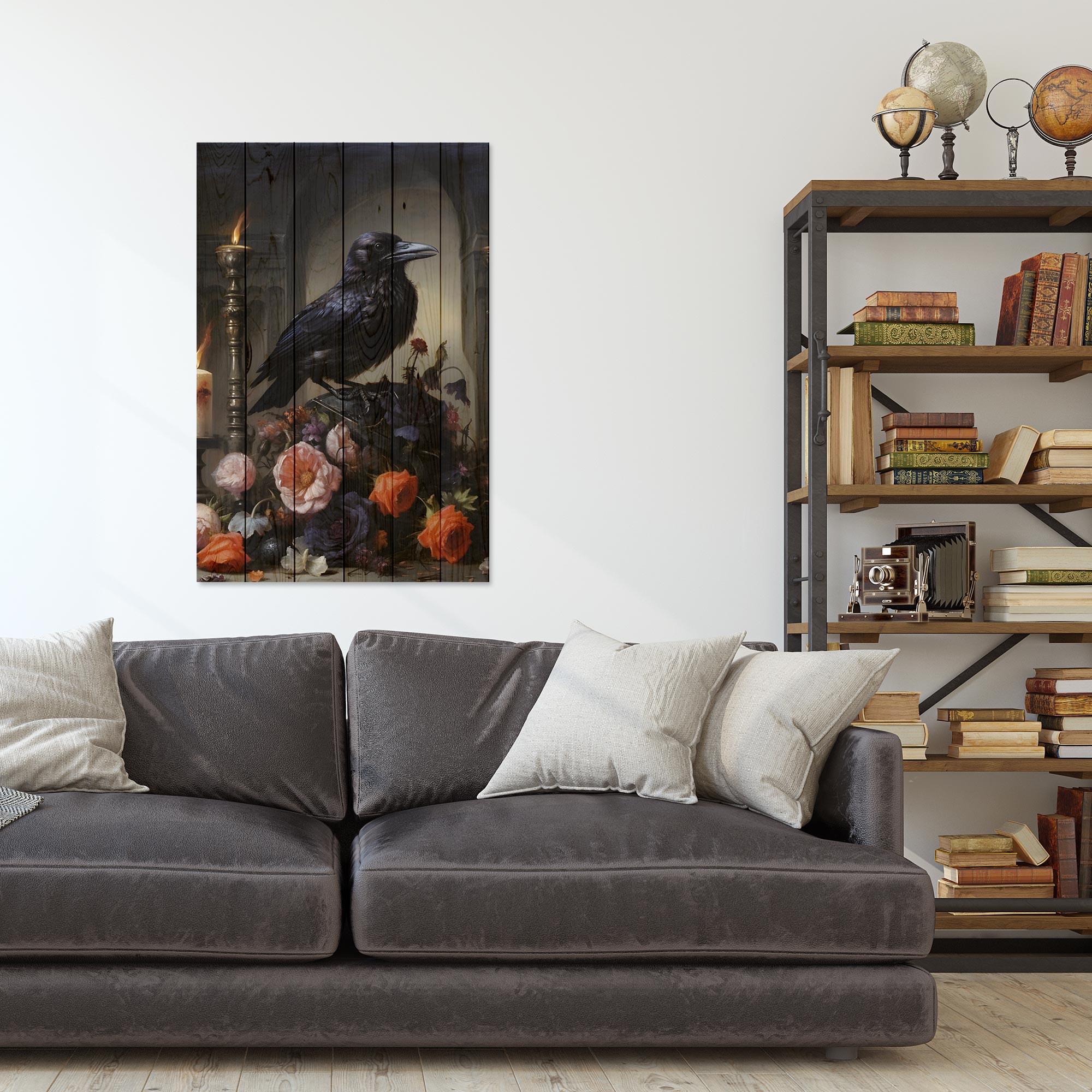 Obraz Wood Crow Dark Academia-30x30 cm