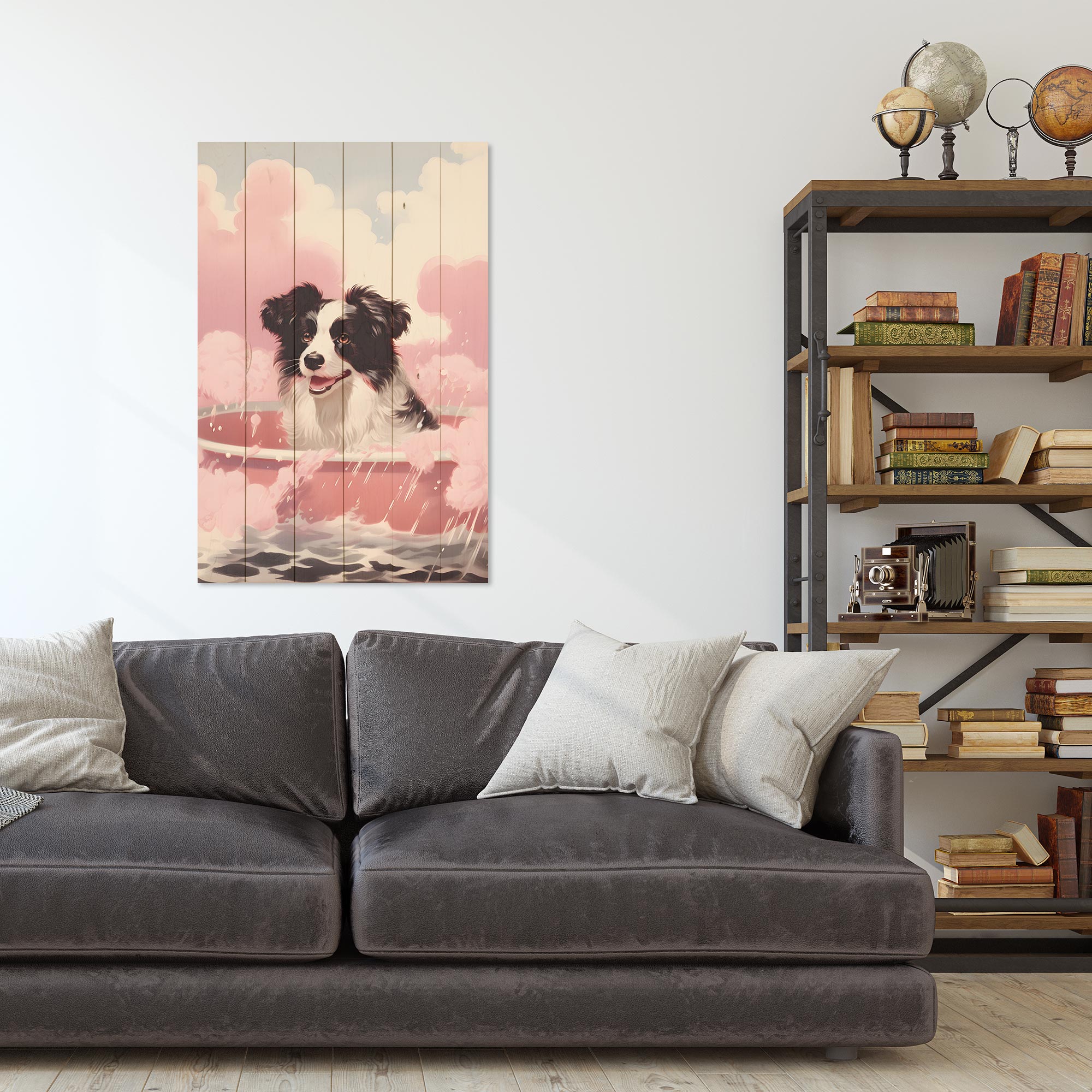 Wood Picture Dog Bath-40x60 cm