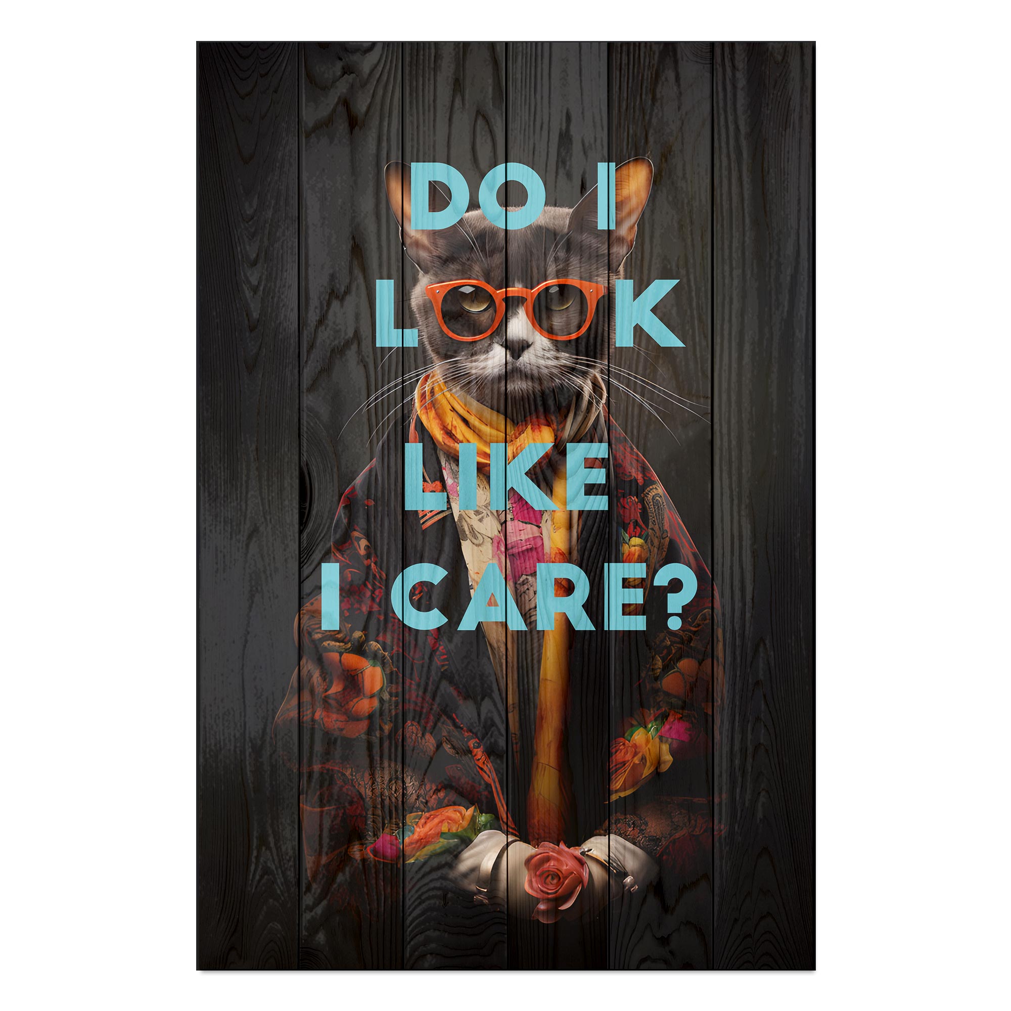 Obraz Wood Do I look like I care cat-60x90 cm