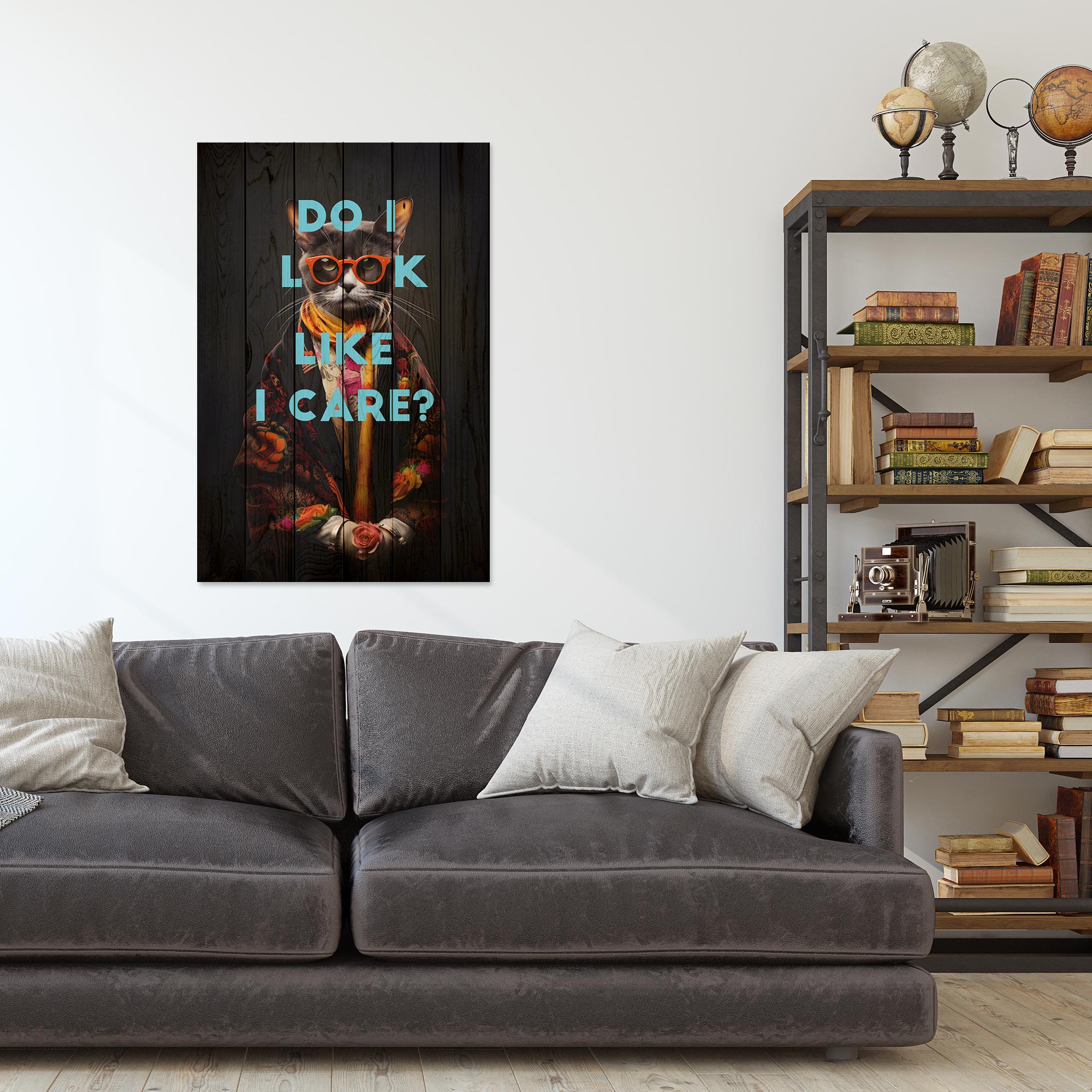 Obraz Wood Do I look like I care cat-30x30 cm