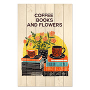 Obraz Wood Coffee Books Flowers-50x70 cm