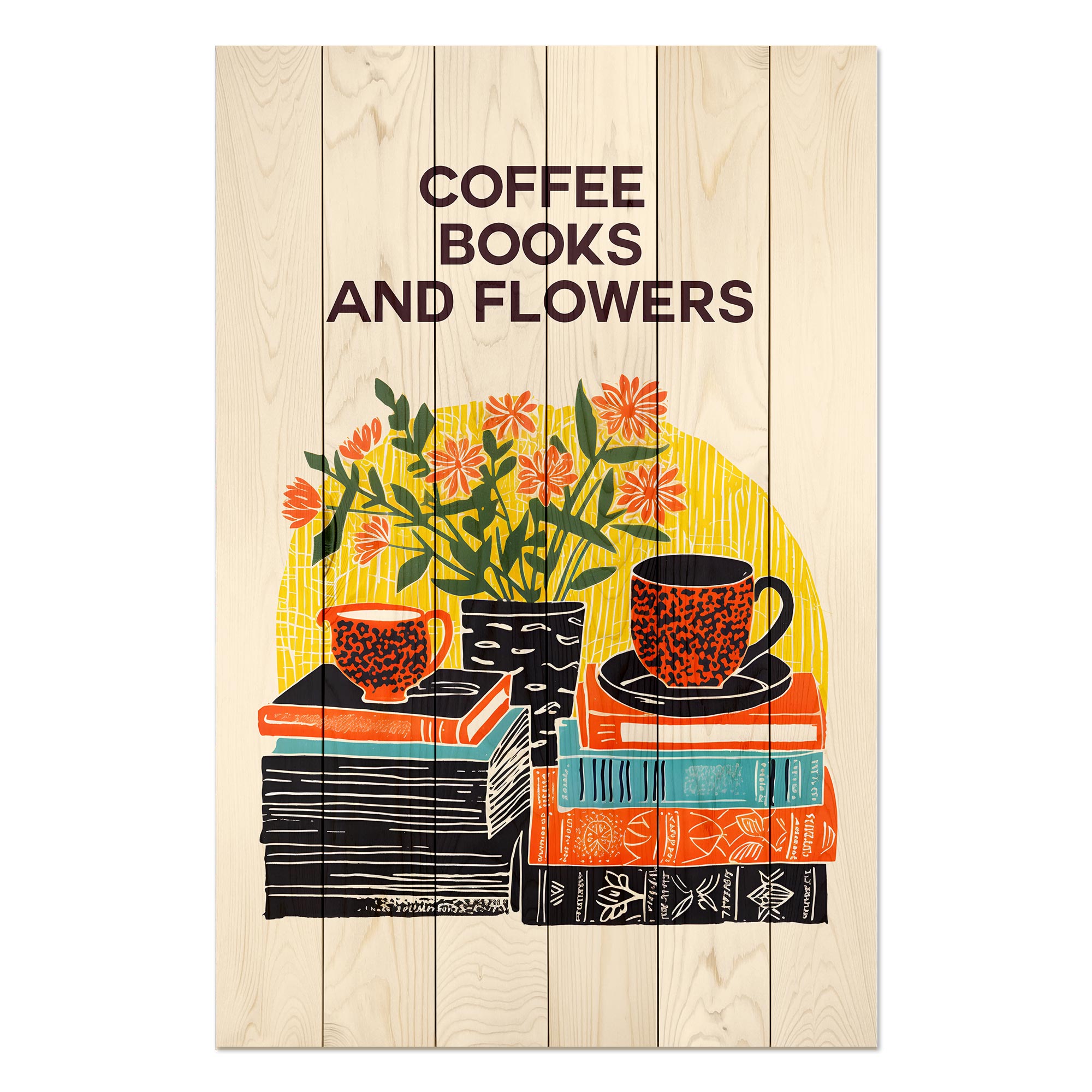 Obraz Wood Coffee Books Flowers-50x70 cm