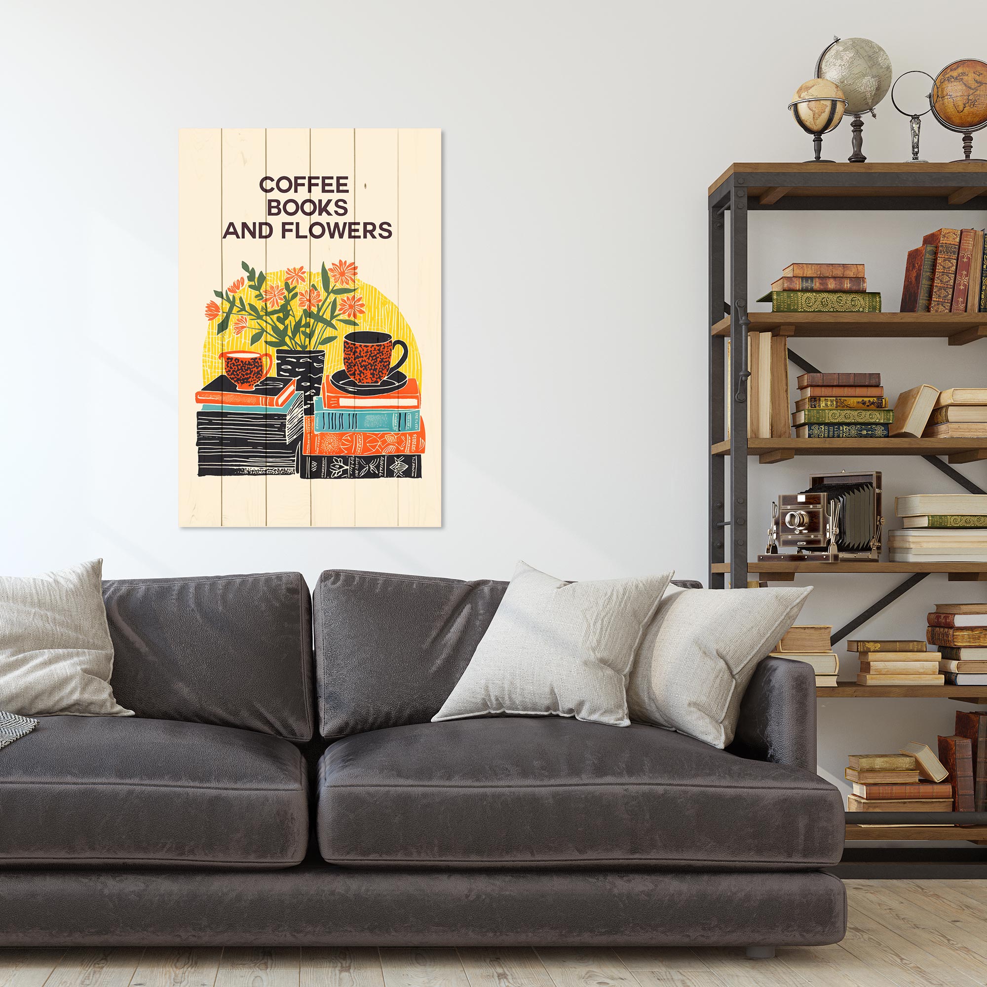 Obraz Wood Coffee Books Flowers-20x30 cm