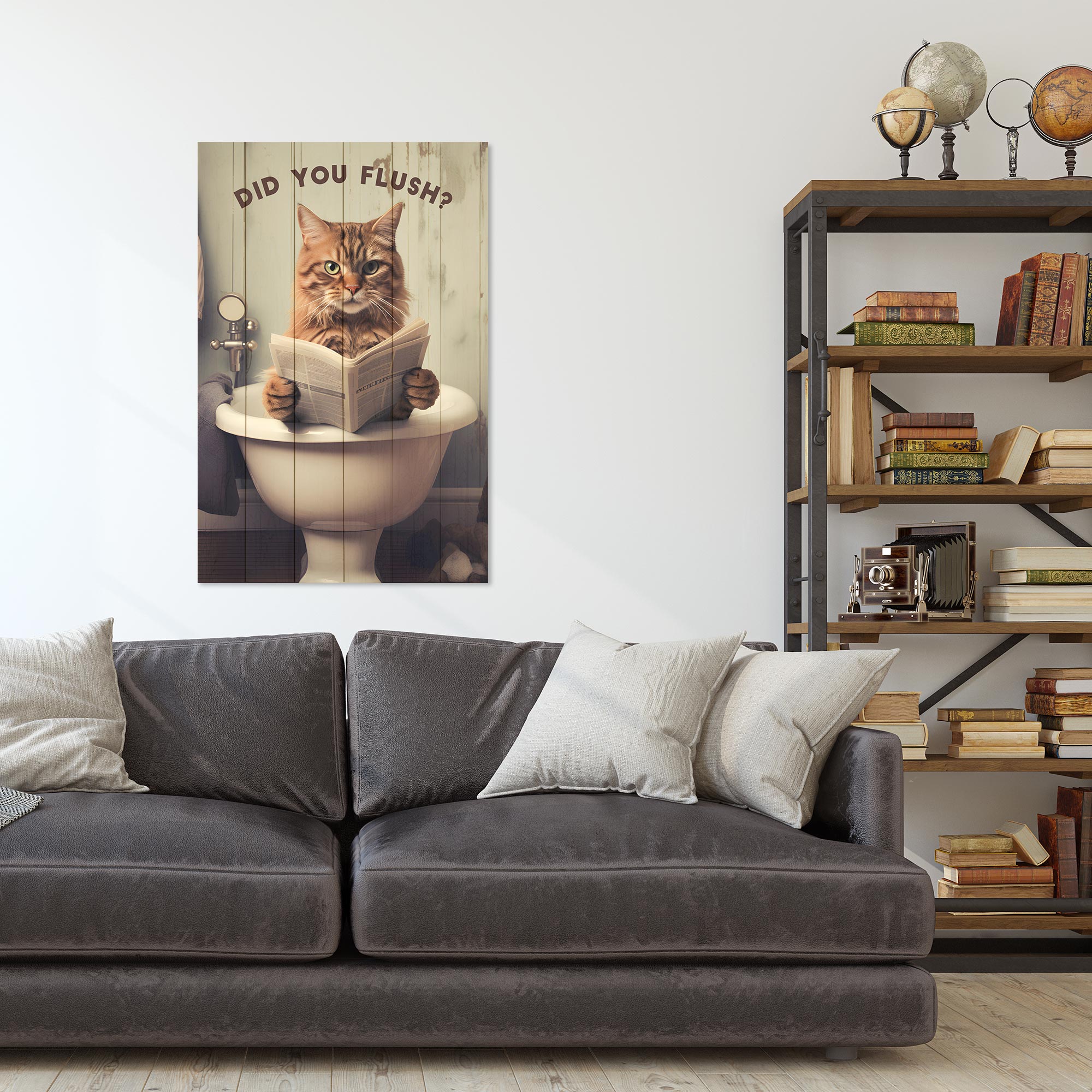 Obraz Wood Did you Flush Cat-20x30 cm