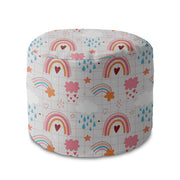 Round Pouf Footrest Pink Rainbow-Oxford