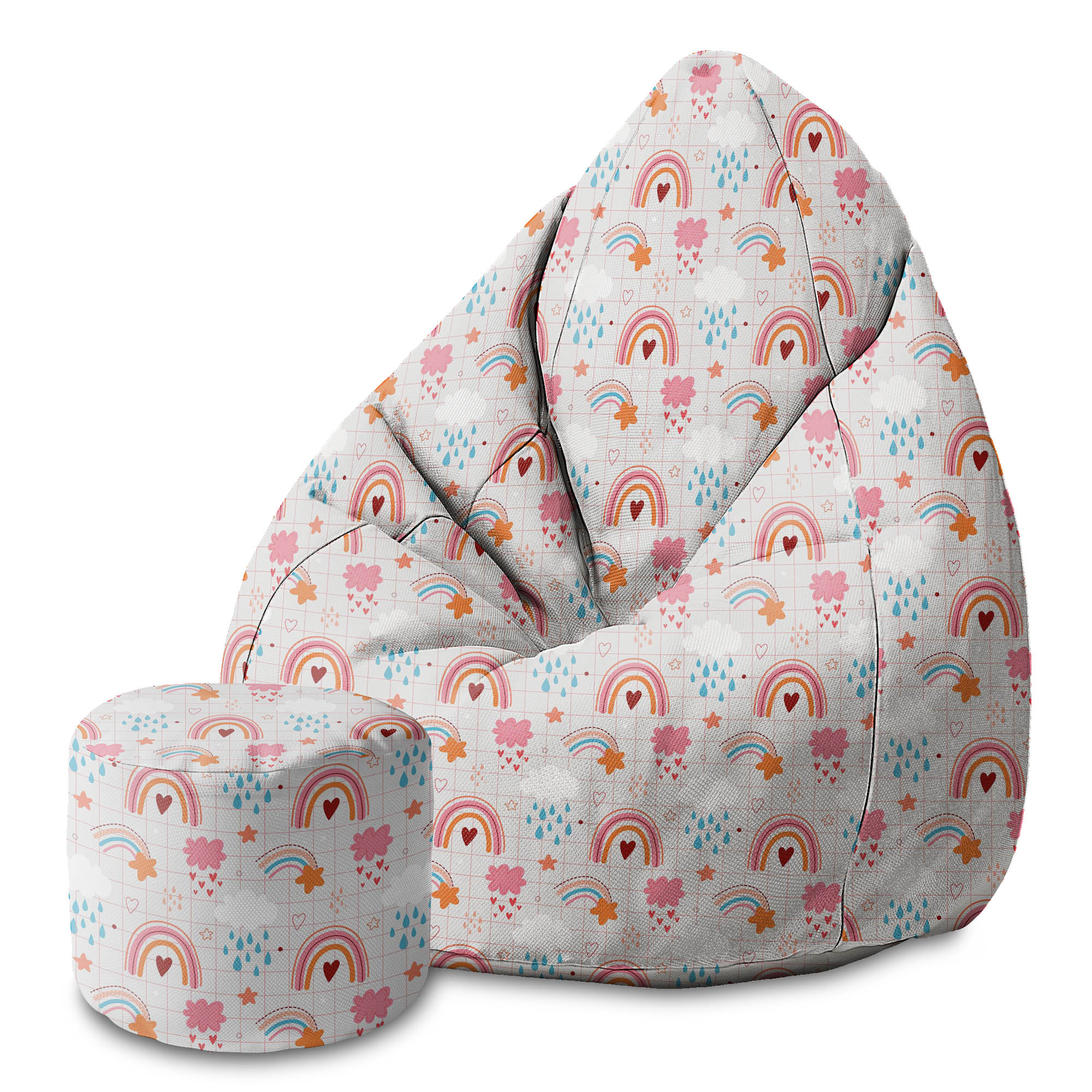 Round Pouf Footrest Pink Rainbow-Oxford