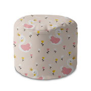 Round Pouf Footrest Swan with Tulip Flowers