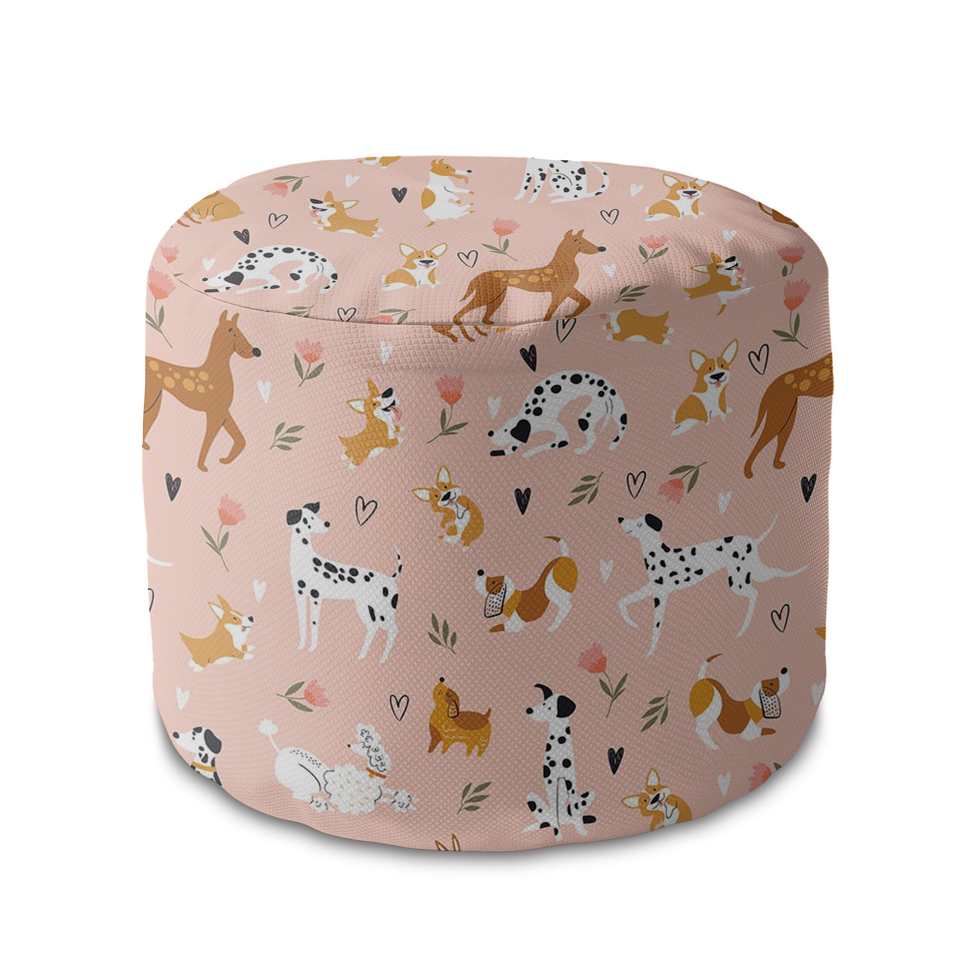 Puf okrągły podnóżek Pink Cartoon Dogs