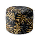 Round Pouf Footstool Golden Tropical Leaves-Oxford