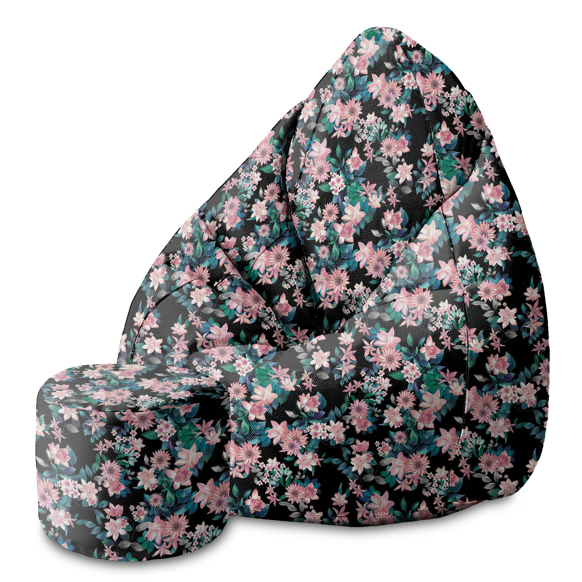 Puf okrągły podnóżek Dark Botanical Pink-Panama