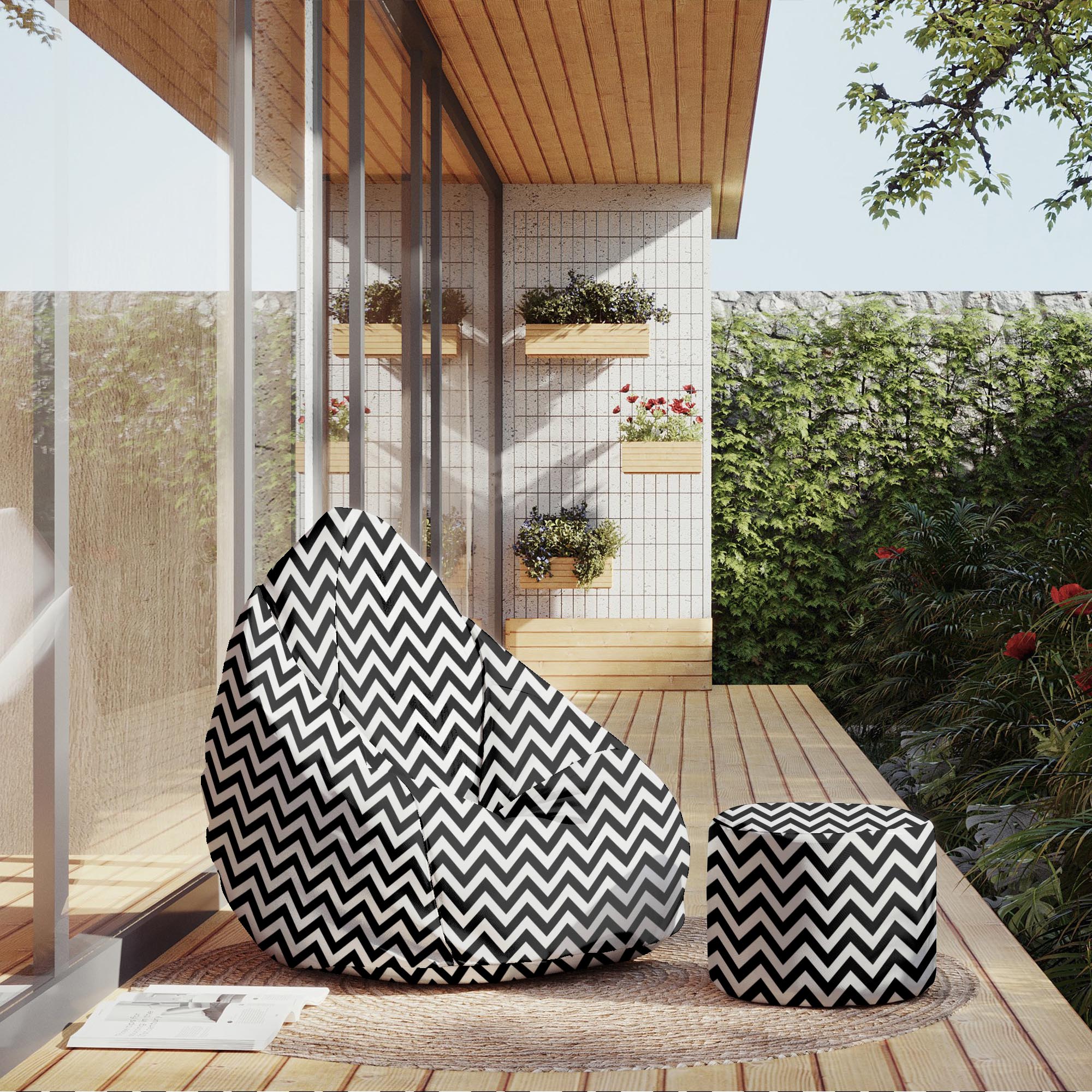 Puf okrągły podnóżek Zig Zag Black