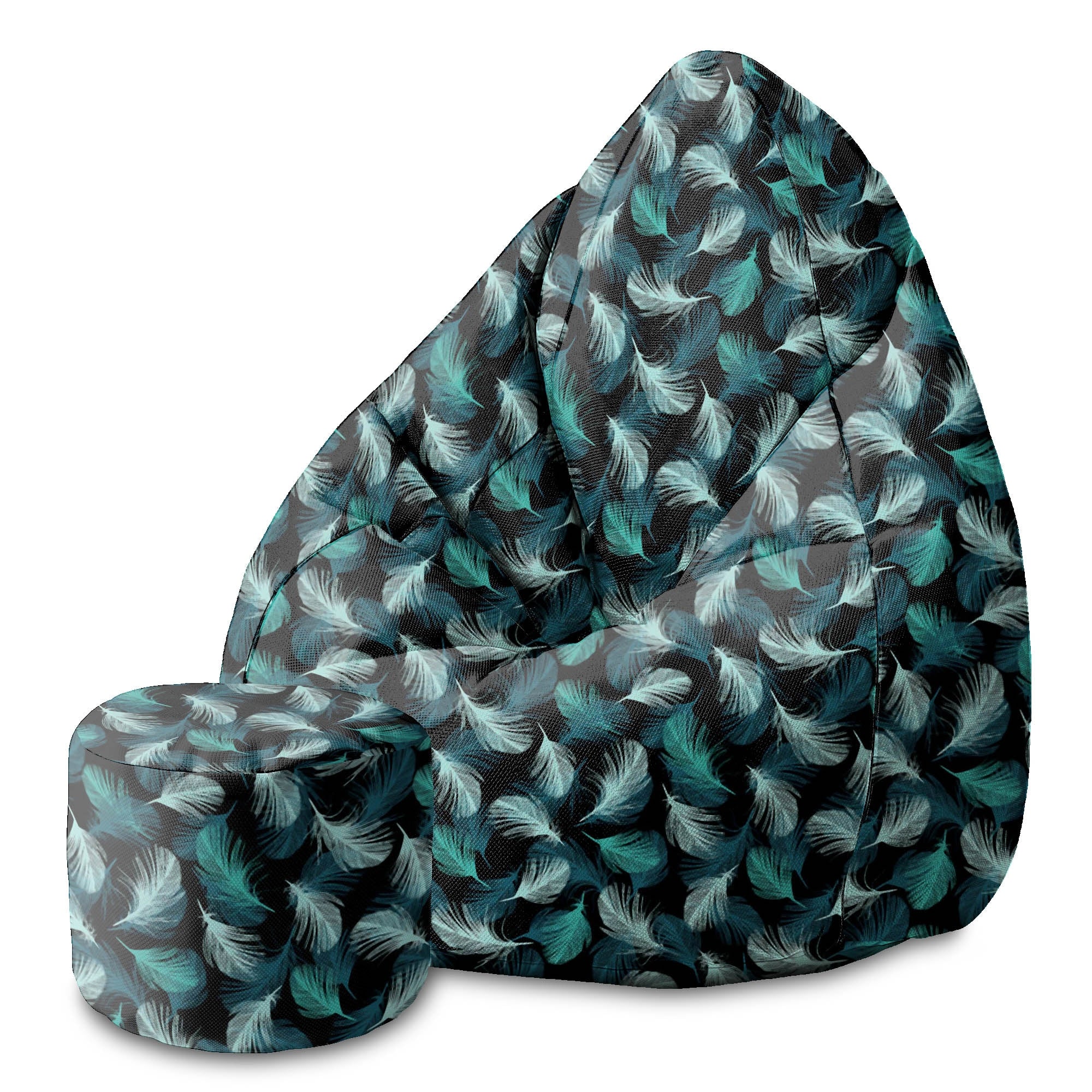Kulatá podnožka Puf Turquoise Feathers