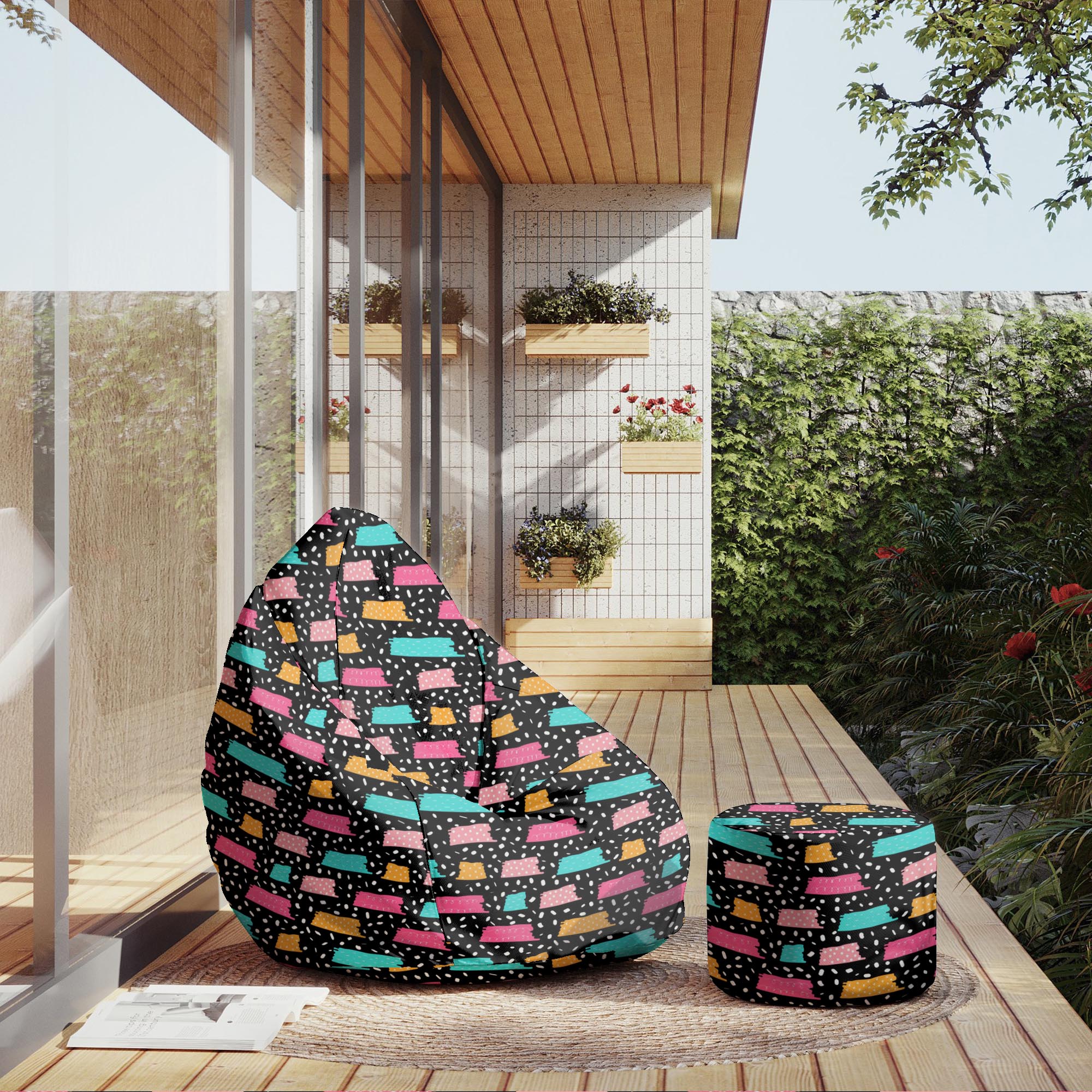 Round Pouf Footrest Random Shapes-Panama