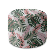Round Pouf Footrest Tropical Pink and Green Leaves-Oxford