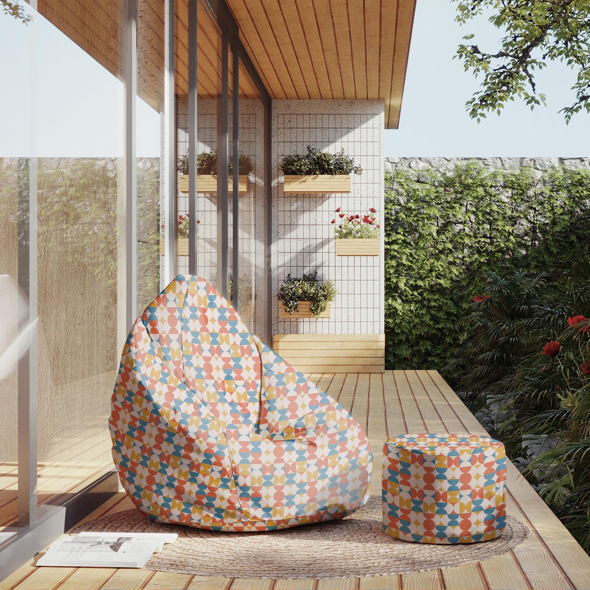 Puf okrągły podnóżek Geometric Retro-Oxford