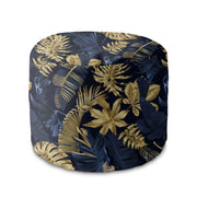 Puf okrągły podnóżek  Monstera Gold Navy Blue-Oxford