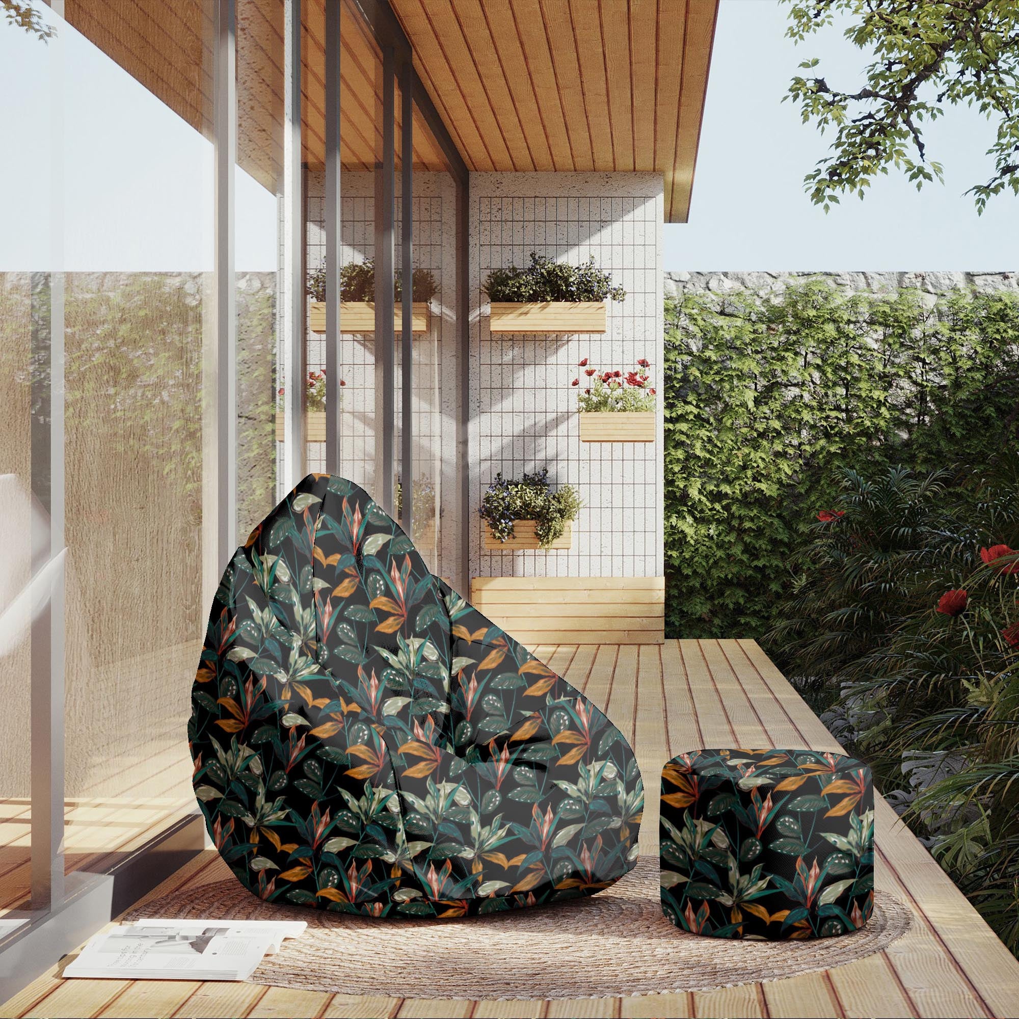 Runder Hocker Fußhocker Black Tropical Forest
