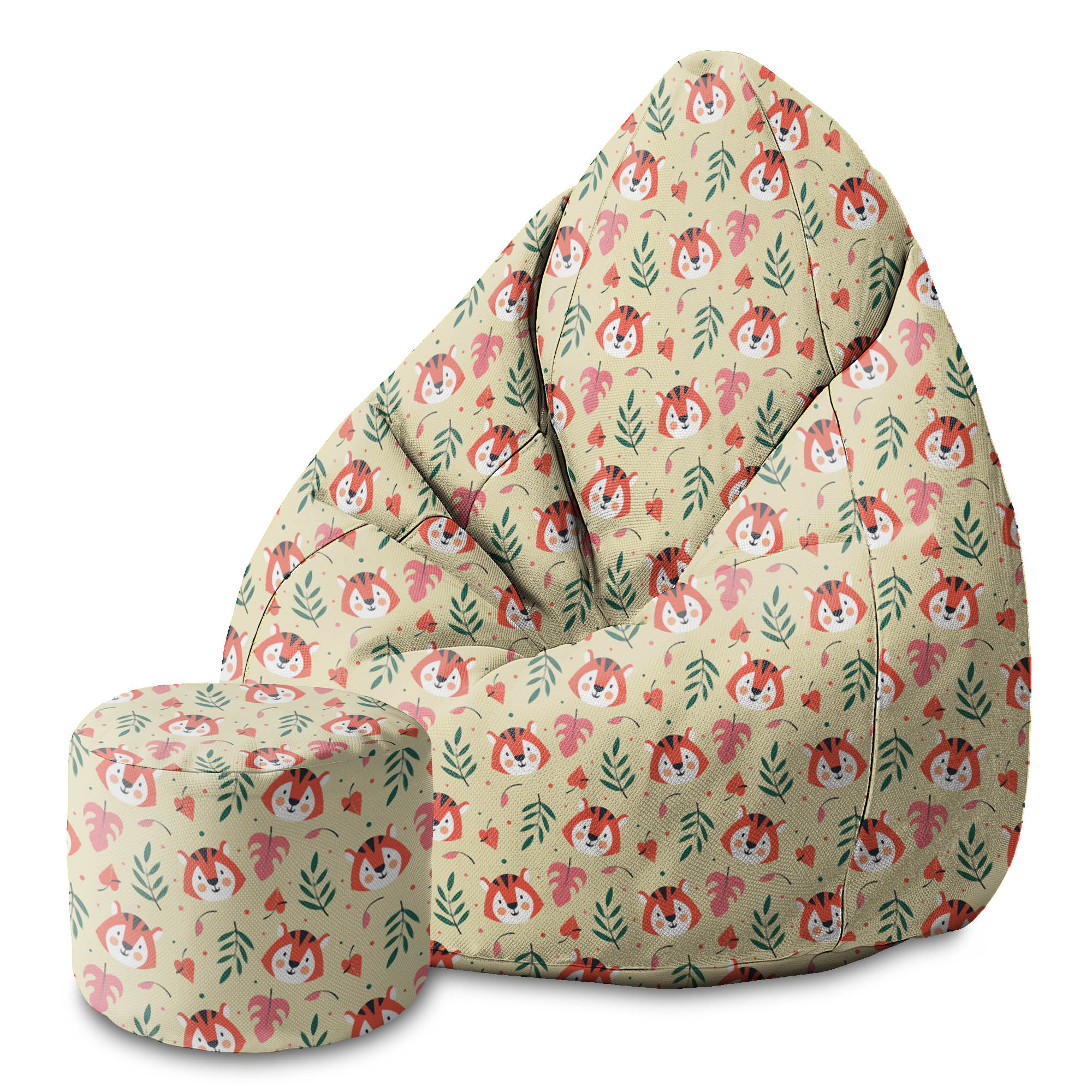Round Pouf Footrest Tiger Pattern
