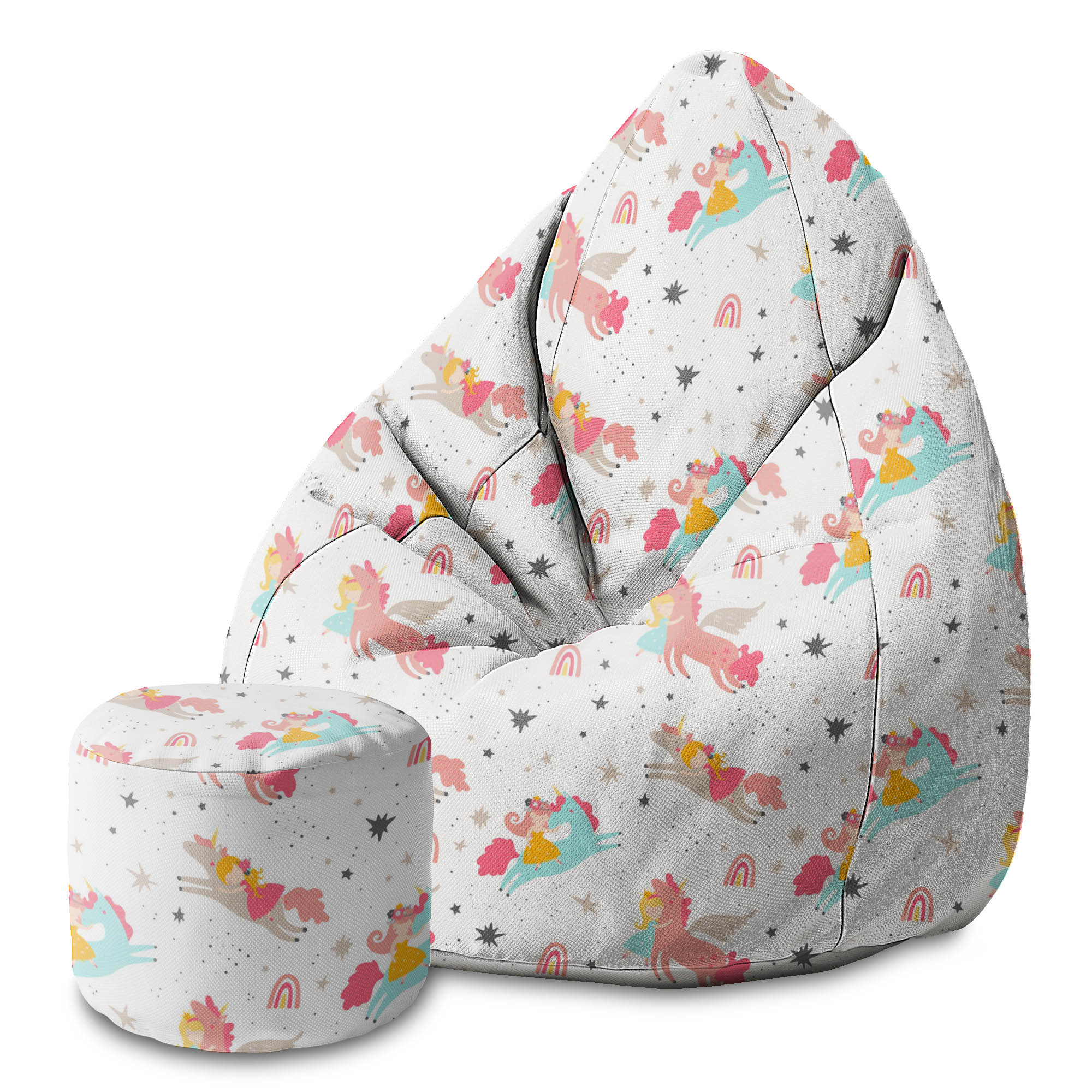 Round Pouf Footrest Unicorn Princess-Panama