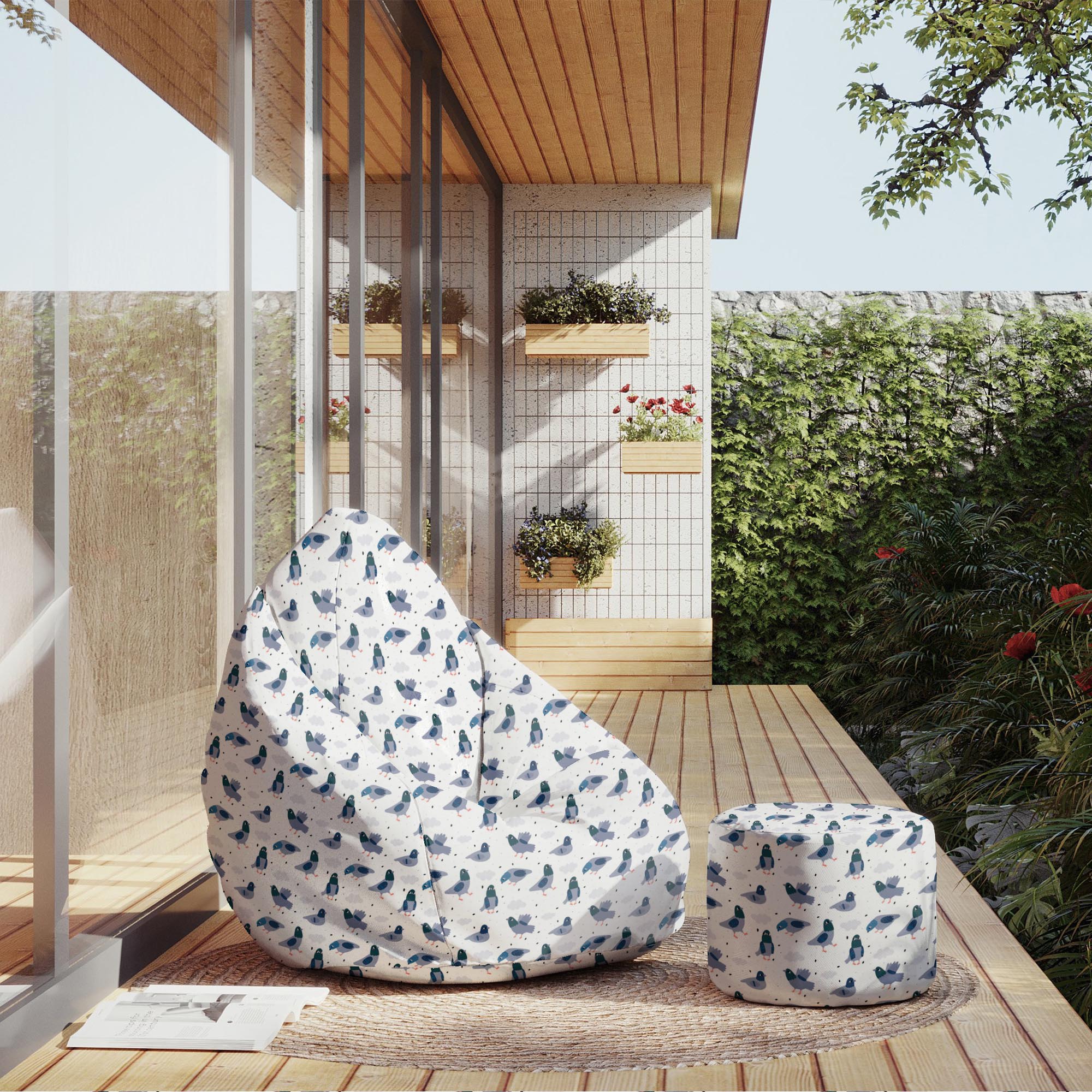 Round pouf footstool Doves